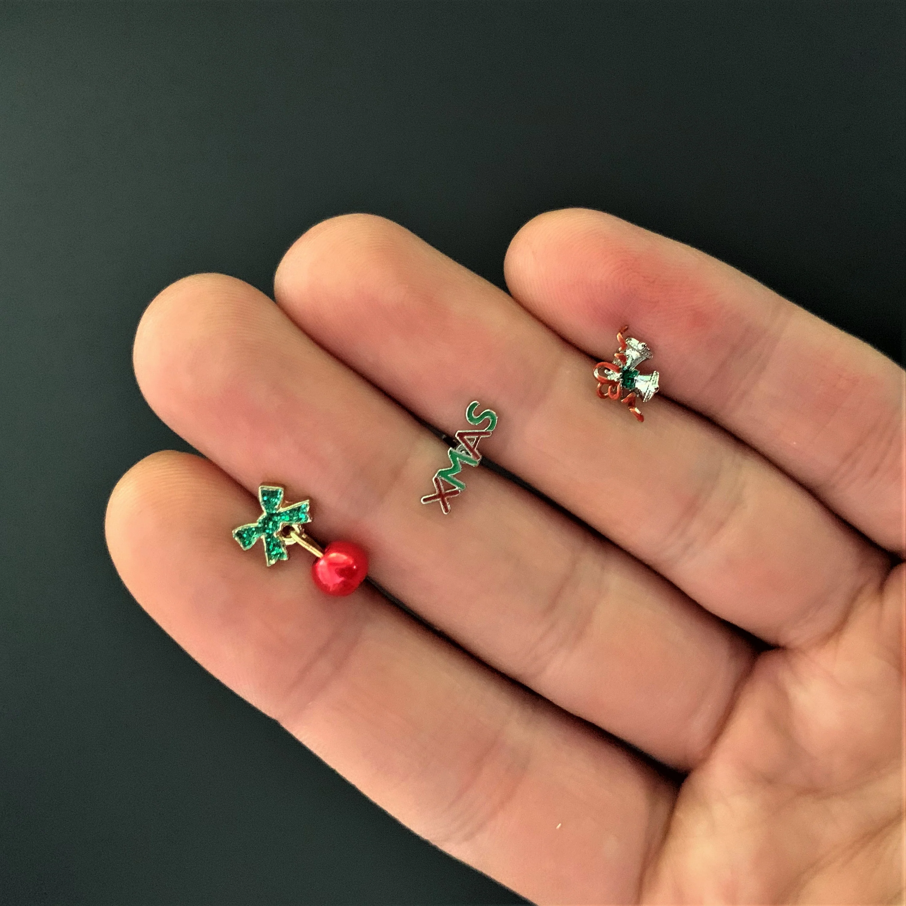 16G 1/4 Merry Christmas Cartilage Tragus Set of 3 - Image 2