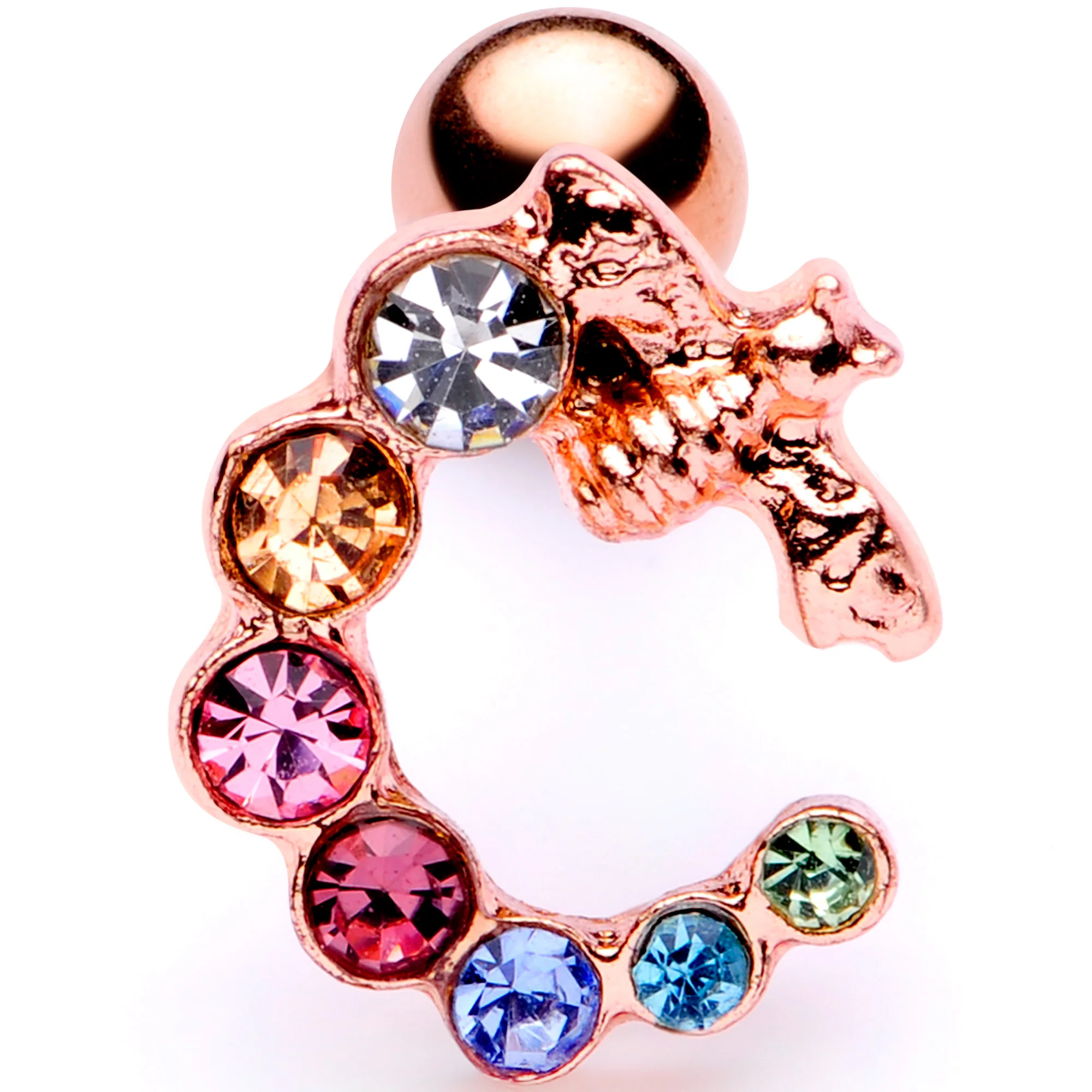 16G 1/4 Multicolor Gem Rose Gold Tone Bee Cartilage Tragus Earring - Image 2