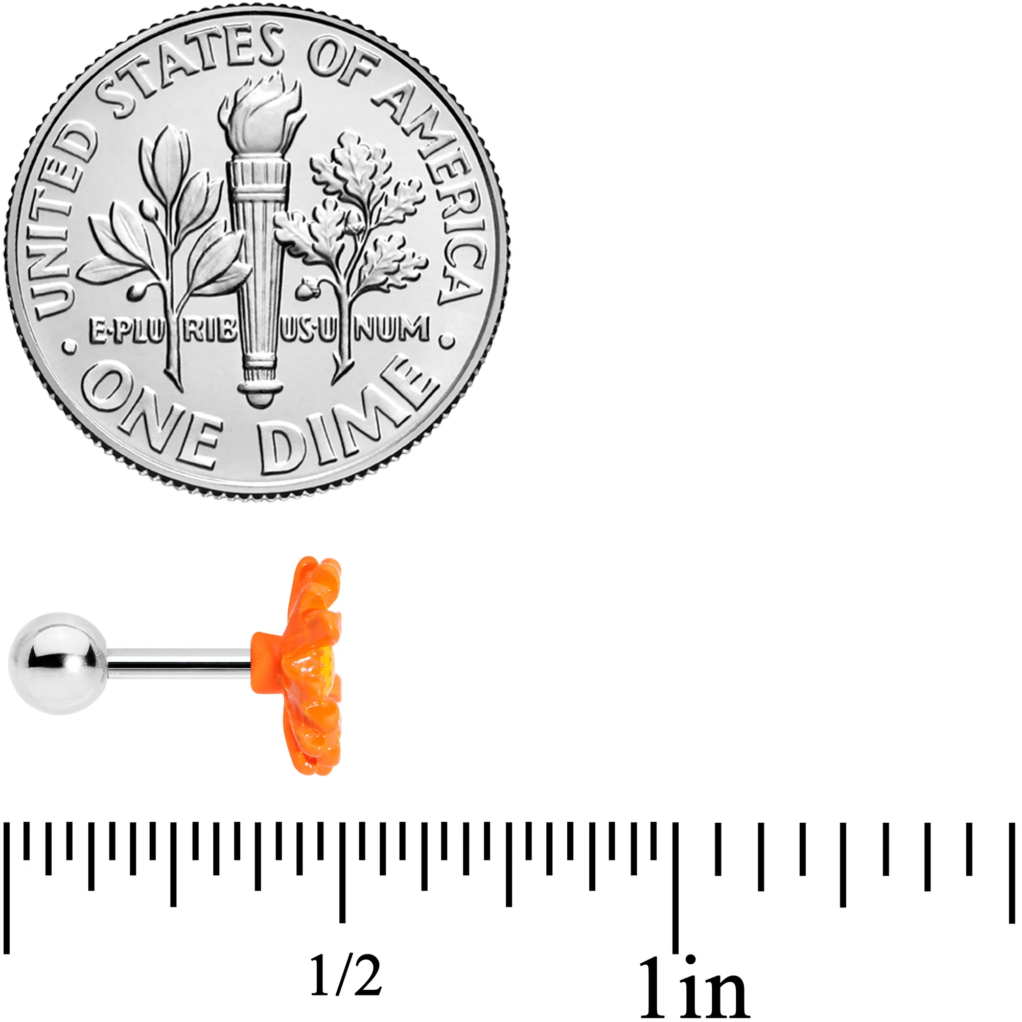 16G 1/4 Orange Daisy Flower Cartilage Tragus Earring - Image 4