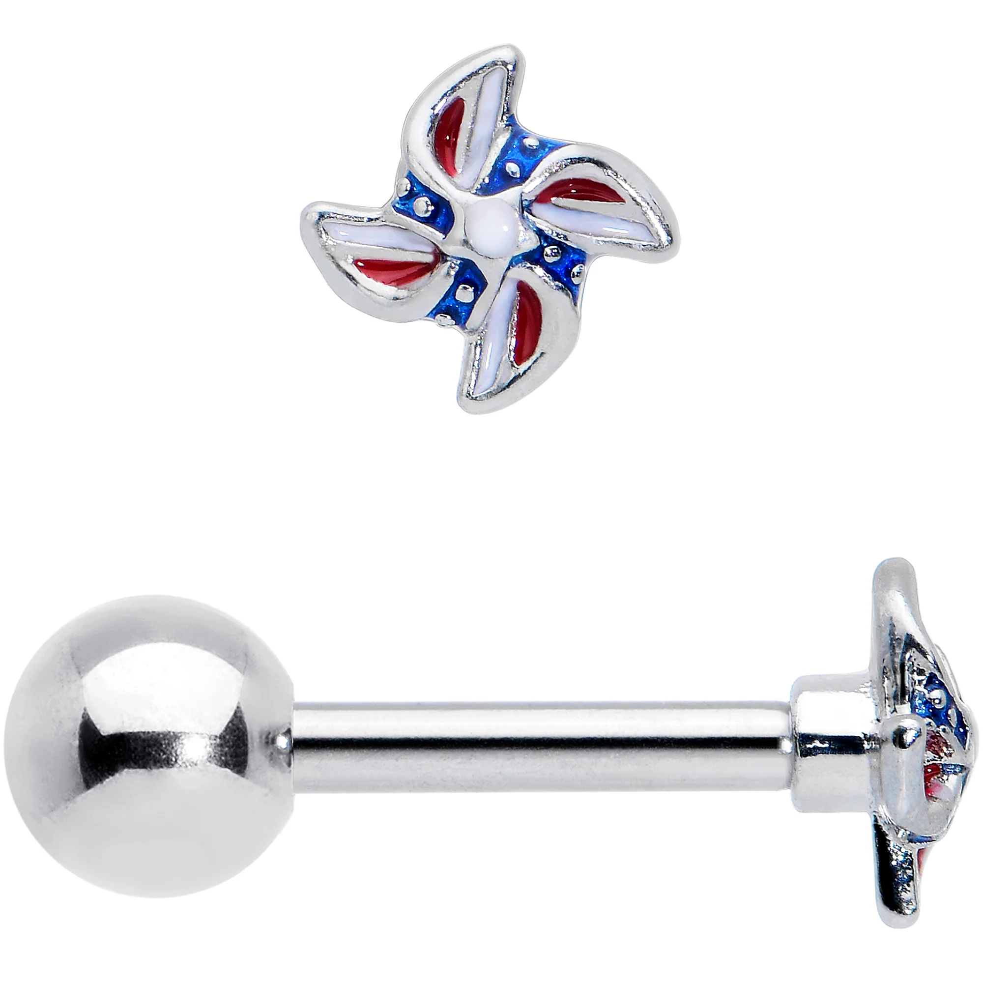 16G 1/4 Patriotic Pinwheel Cartilage Tragus Earring - Image 2
