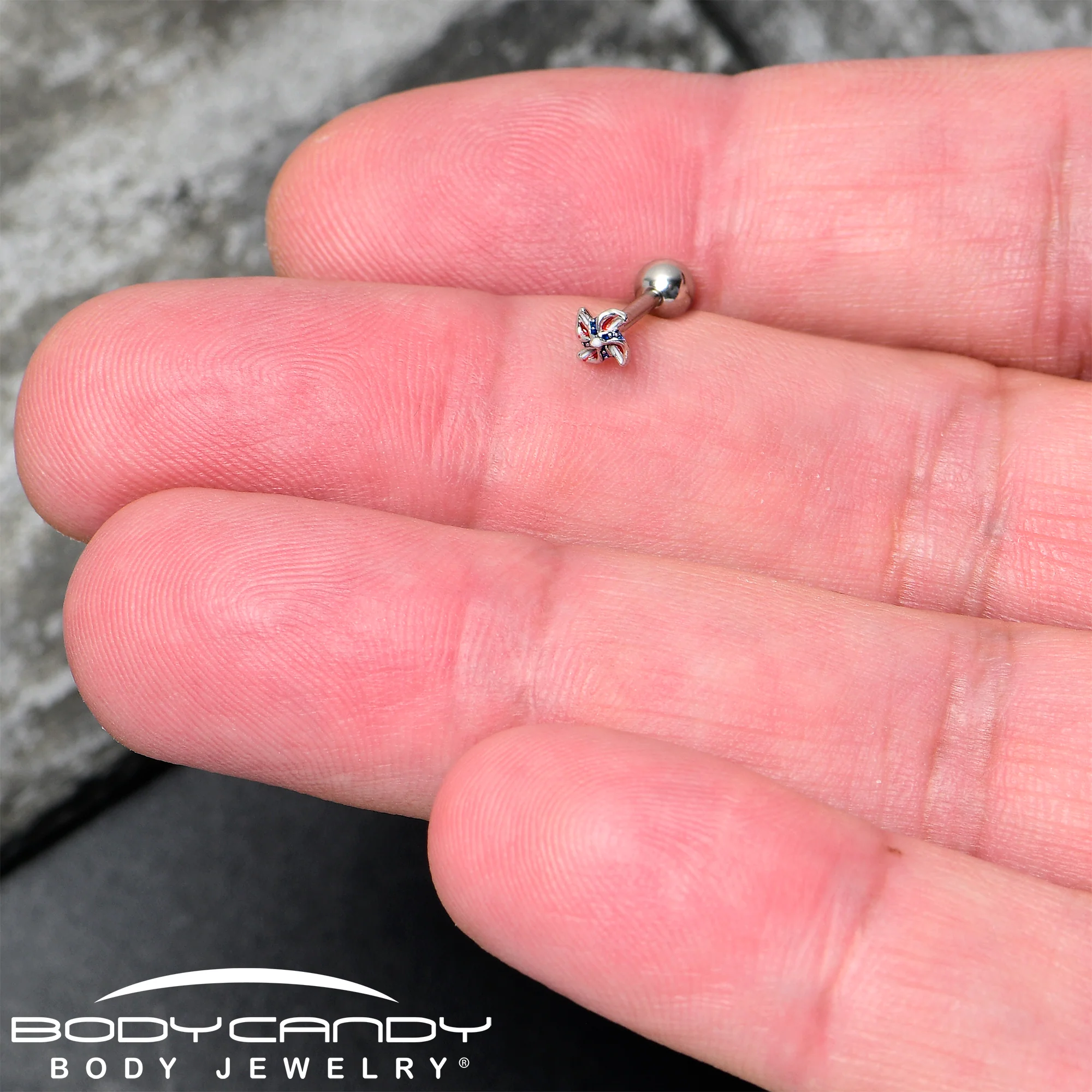16G 1/4 Patriotic Pinwheel Cartilage Tragus Earring - Image 3
