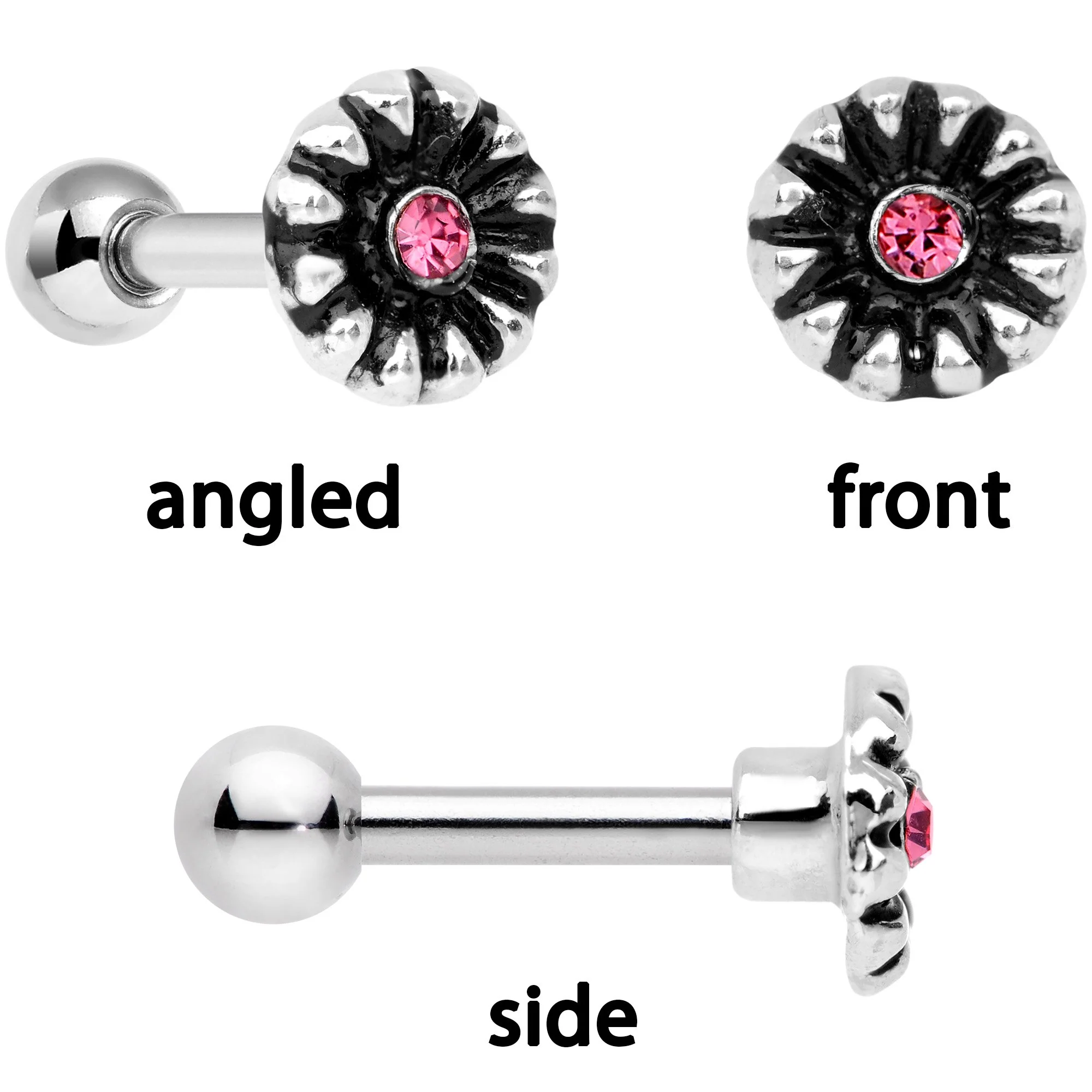 16G 1/4 Perfect in Pink Cartilage Tragus Earring Set of 3 - Image 3