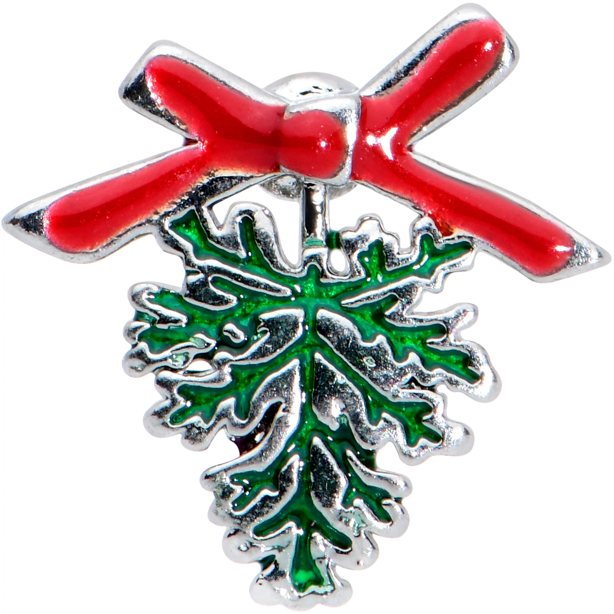 16G 1/4 Pine Bough Red Bow Christmas Cartilage Tragus Earring - Image 2