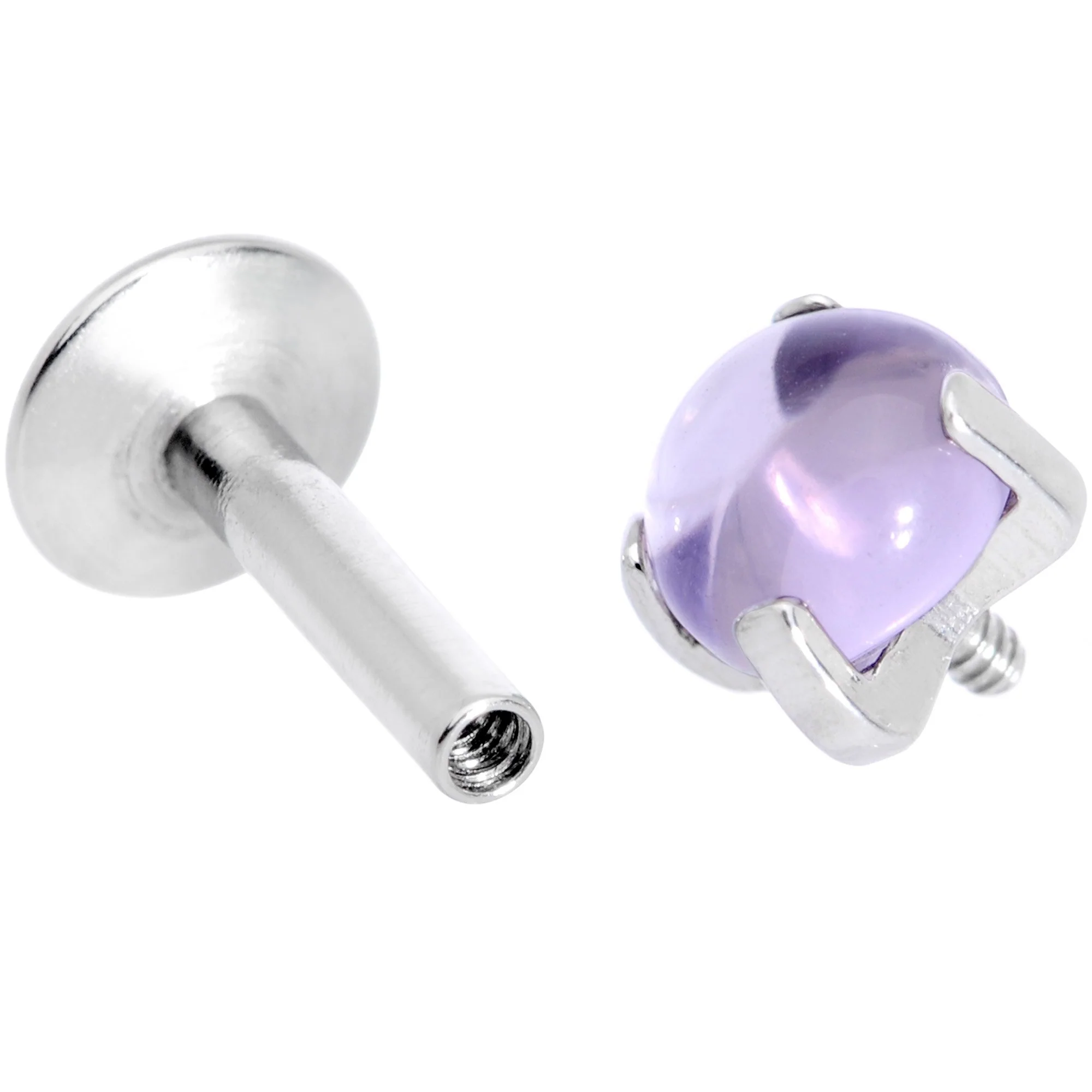 16G 1/4 Pink Amethyst Internally Threaded Labret Monroe Tragus - Image 4