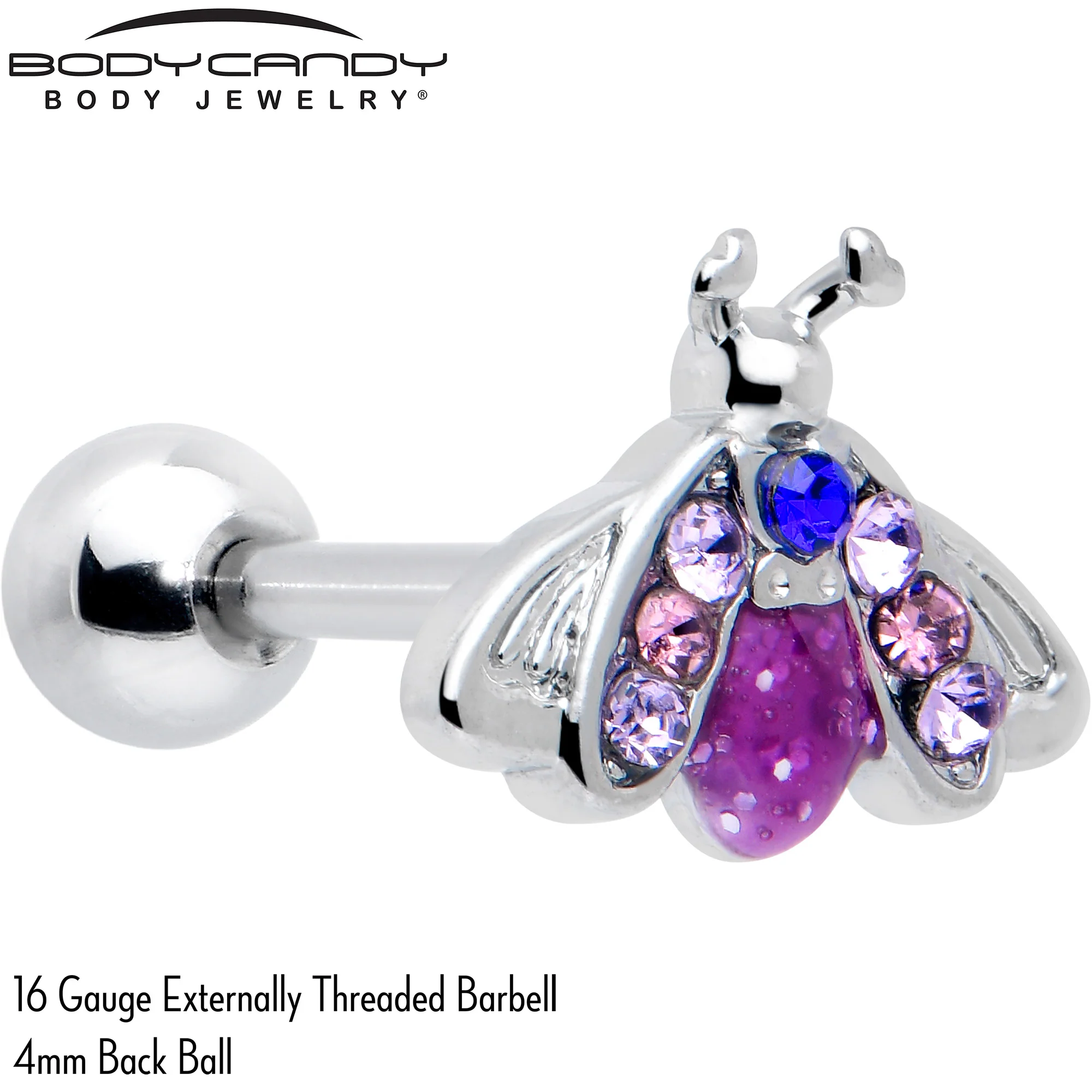 16G 1/4 Pink Blue Gem Beautiful Insect Cartilage Tragus Earring - Image 2
