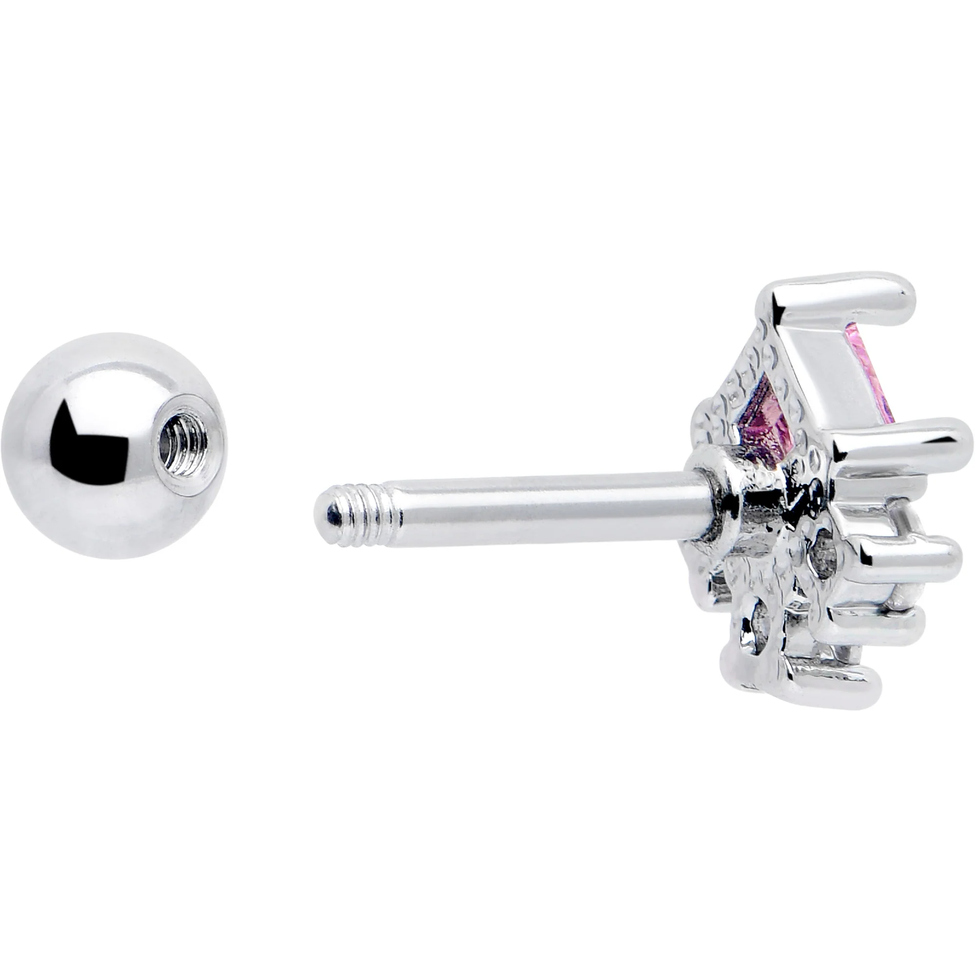 16G 1/4 Pink Clear CZ Gem Rhombus Riot Cartilage Tragus Earring - Image 5