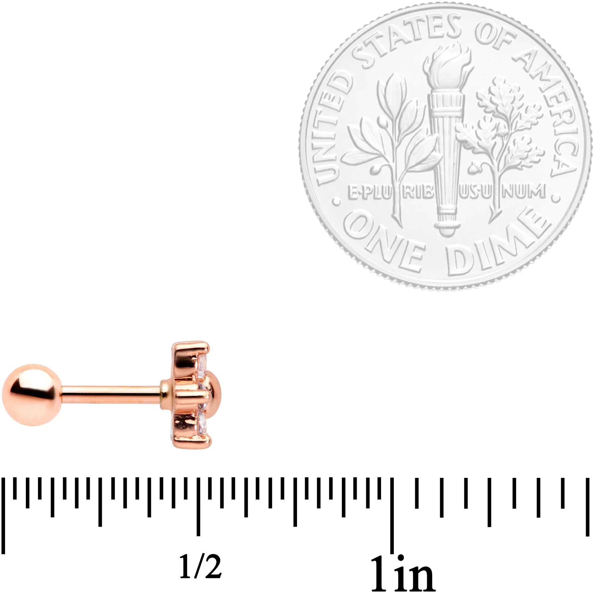 16G 1/4 Pink Clear CZ Gem Rose Gold Tone Star Tragus Set of 3 - Image 4