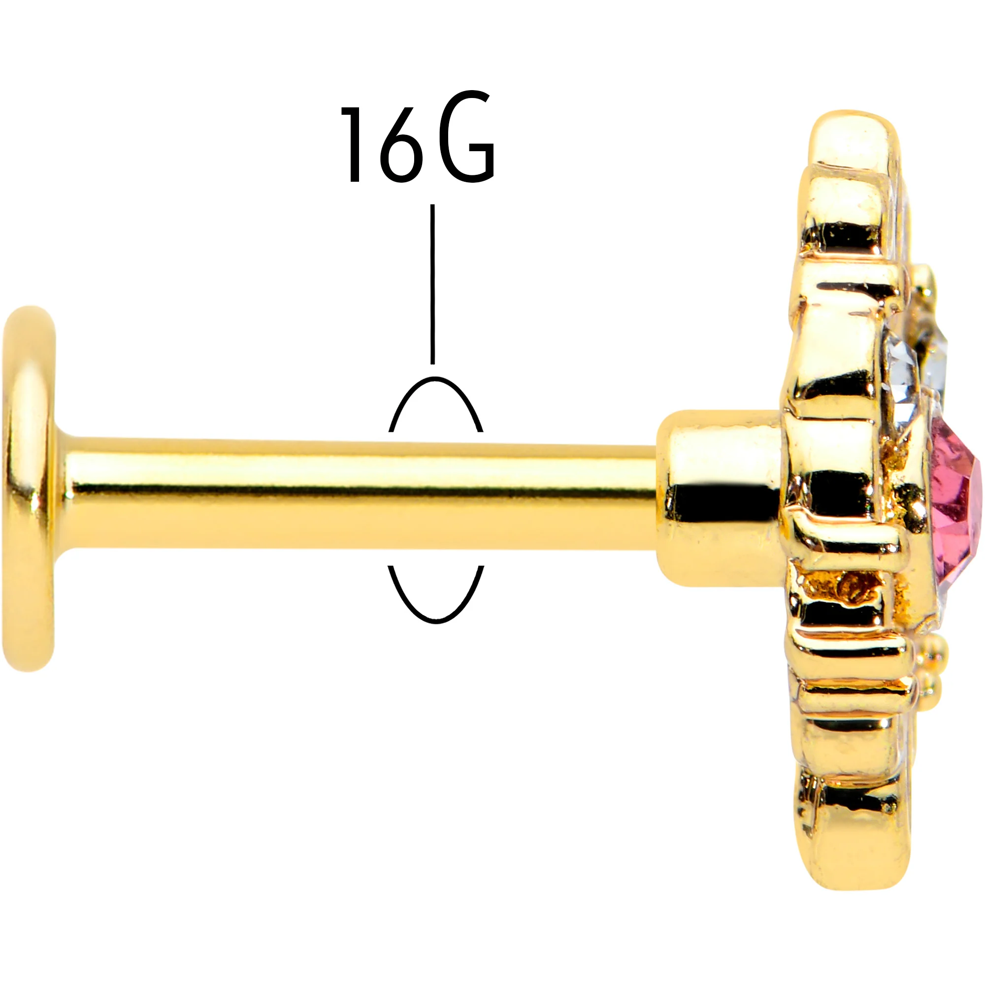 16G 1/4 Pink Clear Gem Gold Tone Lace Love Labret Monroe Tragus - Image 5