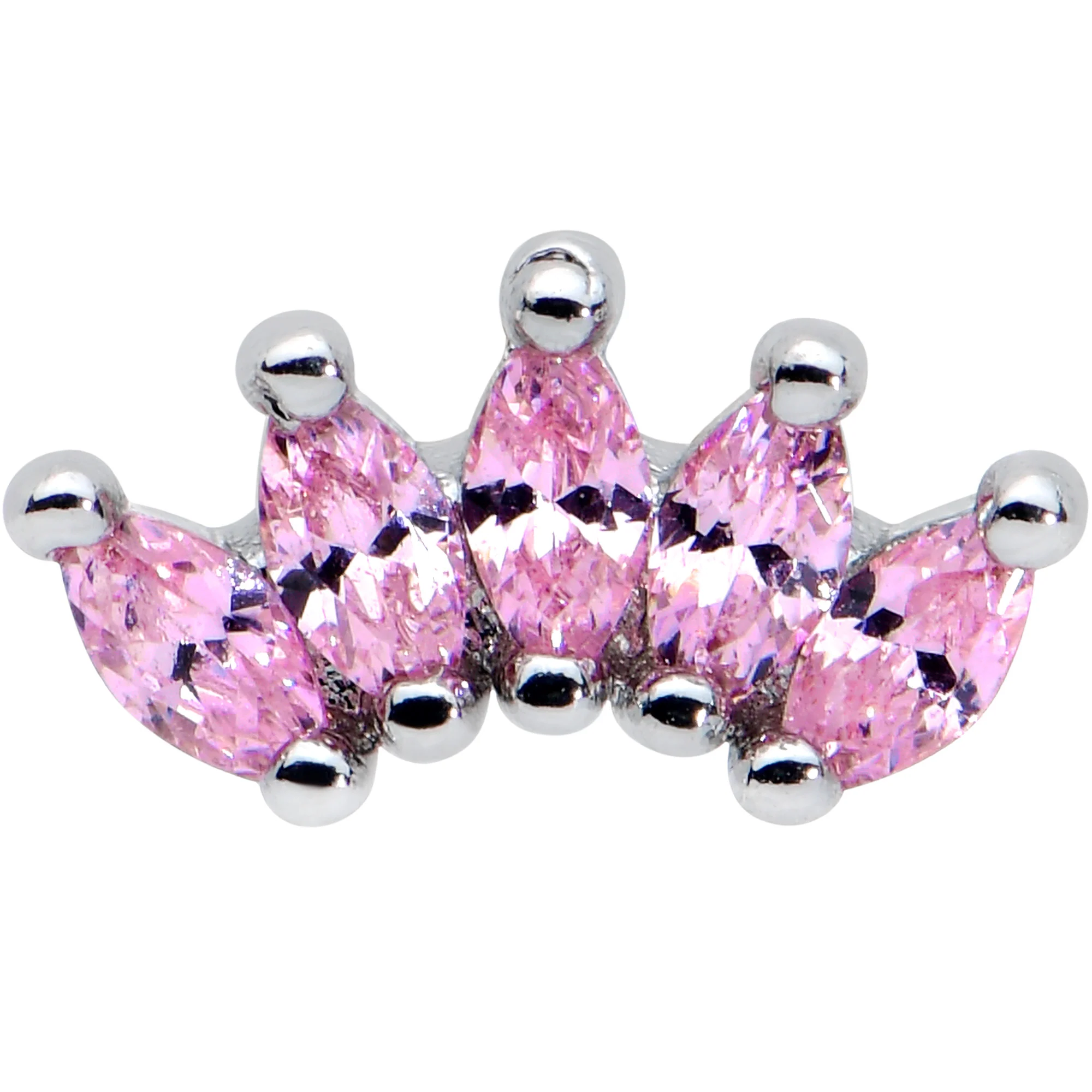 16G 1/4 Pink CZ Gem Crown Labret Monroe Tragus - Image 2