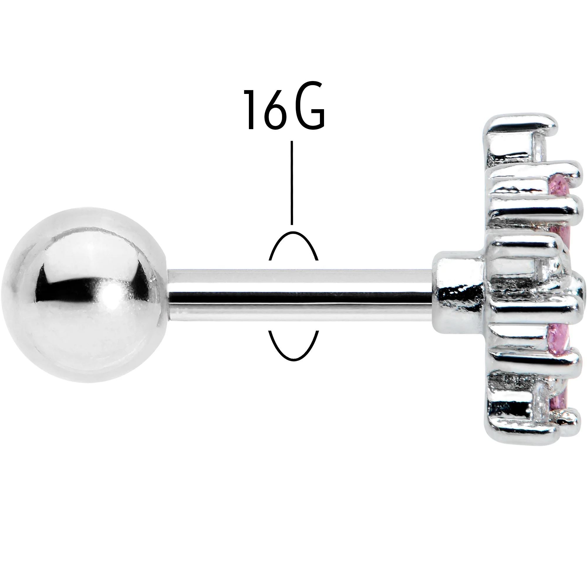 16G 1/4 Pink CZ Gem Floral Burst Cartilage Tragus Earring - Image 5