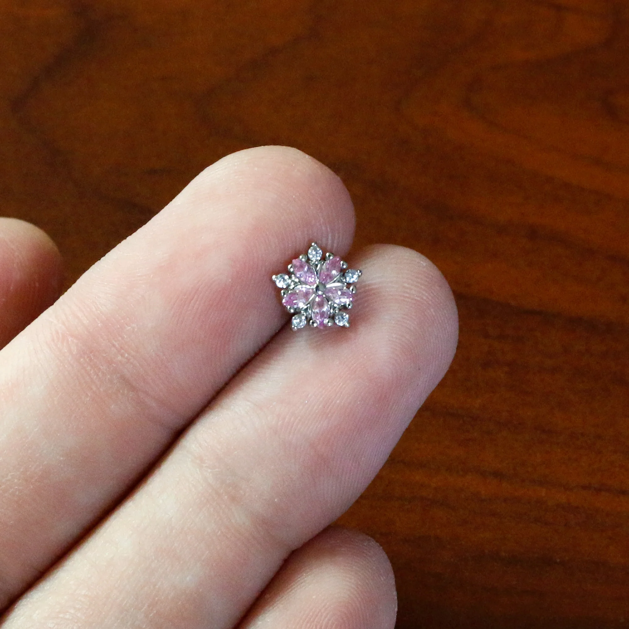 16G 1/4 Pink CZ Gem Floral Burst Cartilage Tragus Earring - Image 7