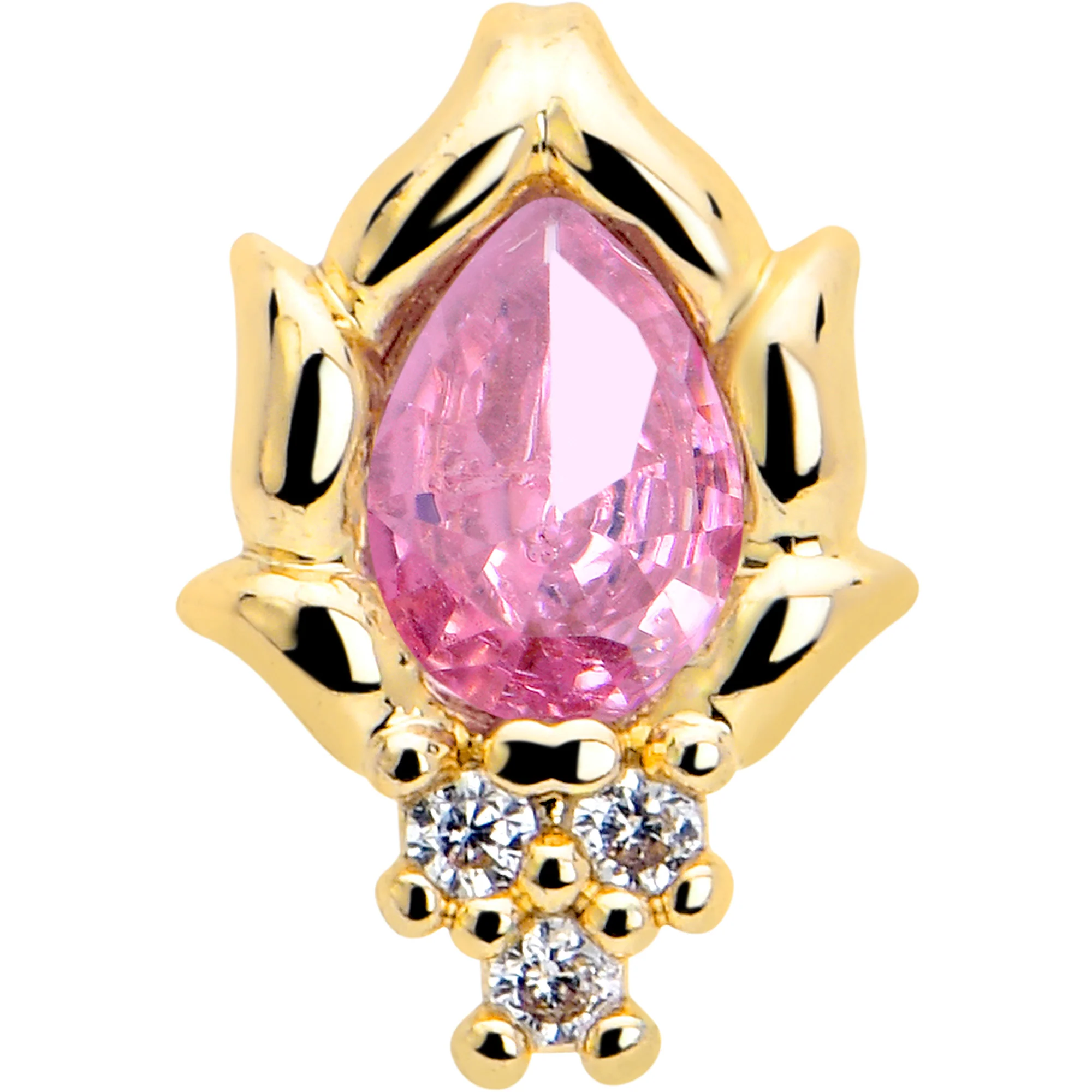 16G 1/4 Pink CZ Gem Gold Tone Style Fire Labret Monroe Tragus - Image 3