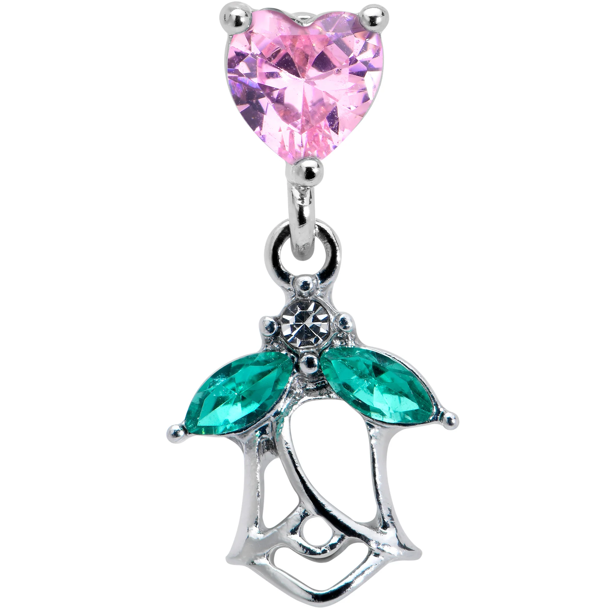 16G 1/4 Pink CZ Gem Heart And Rose Dangle Cartilage Earring - Image 2