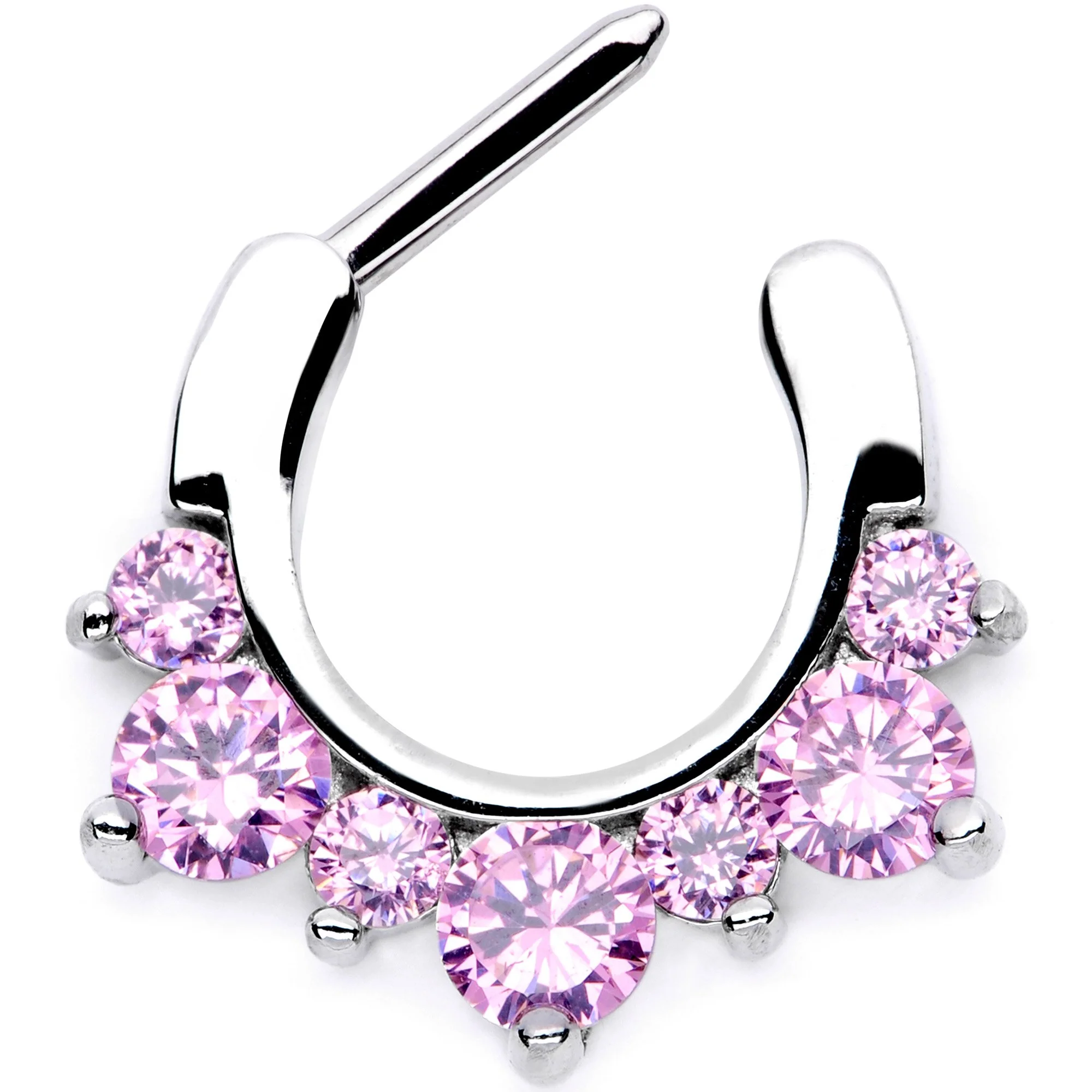 16G 1/4 Pink CZ Gem Serious Seven Septum Clicker - Image 2