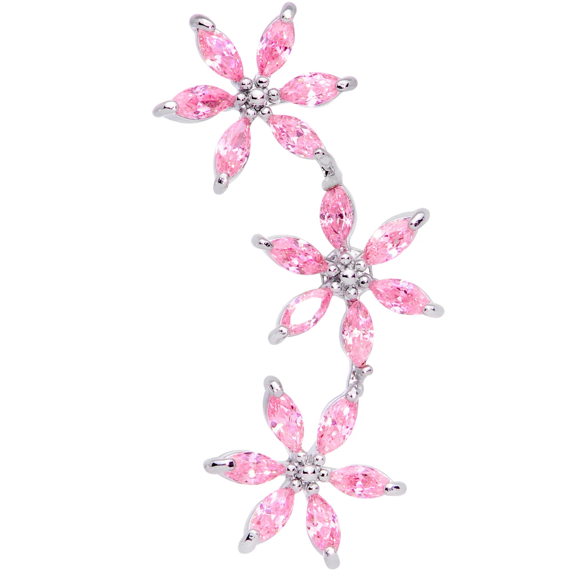 16G 1/4 Pink CZ Gem Tri Flower Cartilage - Image 3
