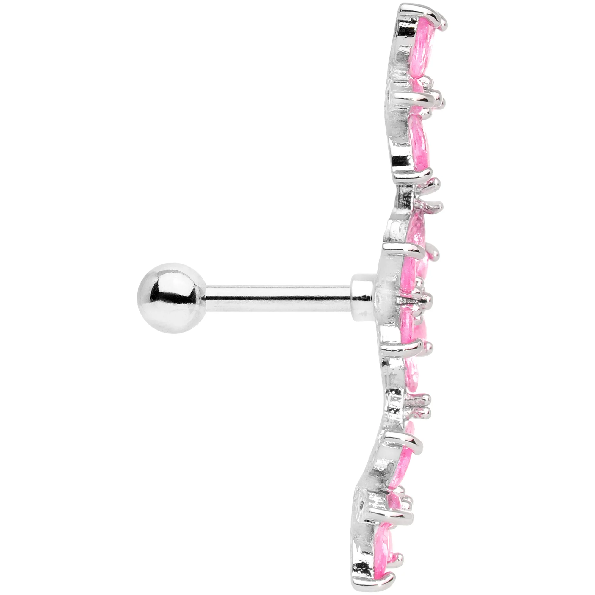 16G 1/4 Pink CZ Gem Tri Flower Cartilage - Image 4