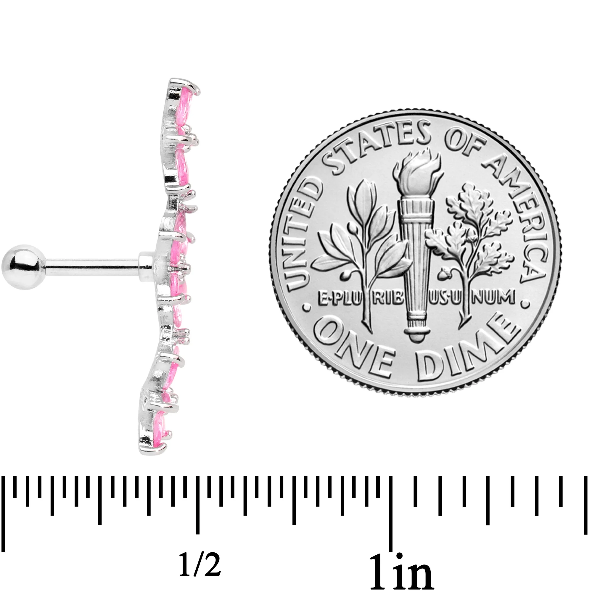 16G 1/4 Pink CZ Gem Tri Flower Cartilage - Image 5