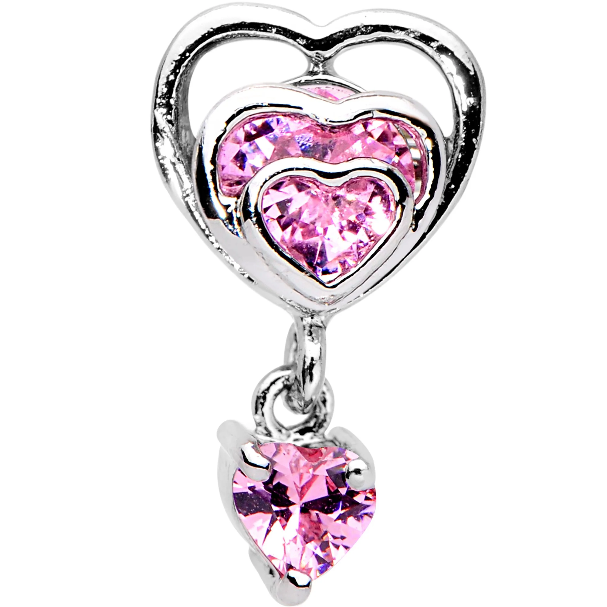 16G 1/4 Pink CZ Gem Triple Heart Dangle Cartilage Tragus Earring - Image 2
