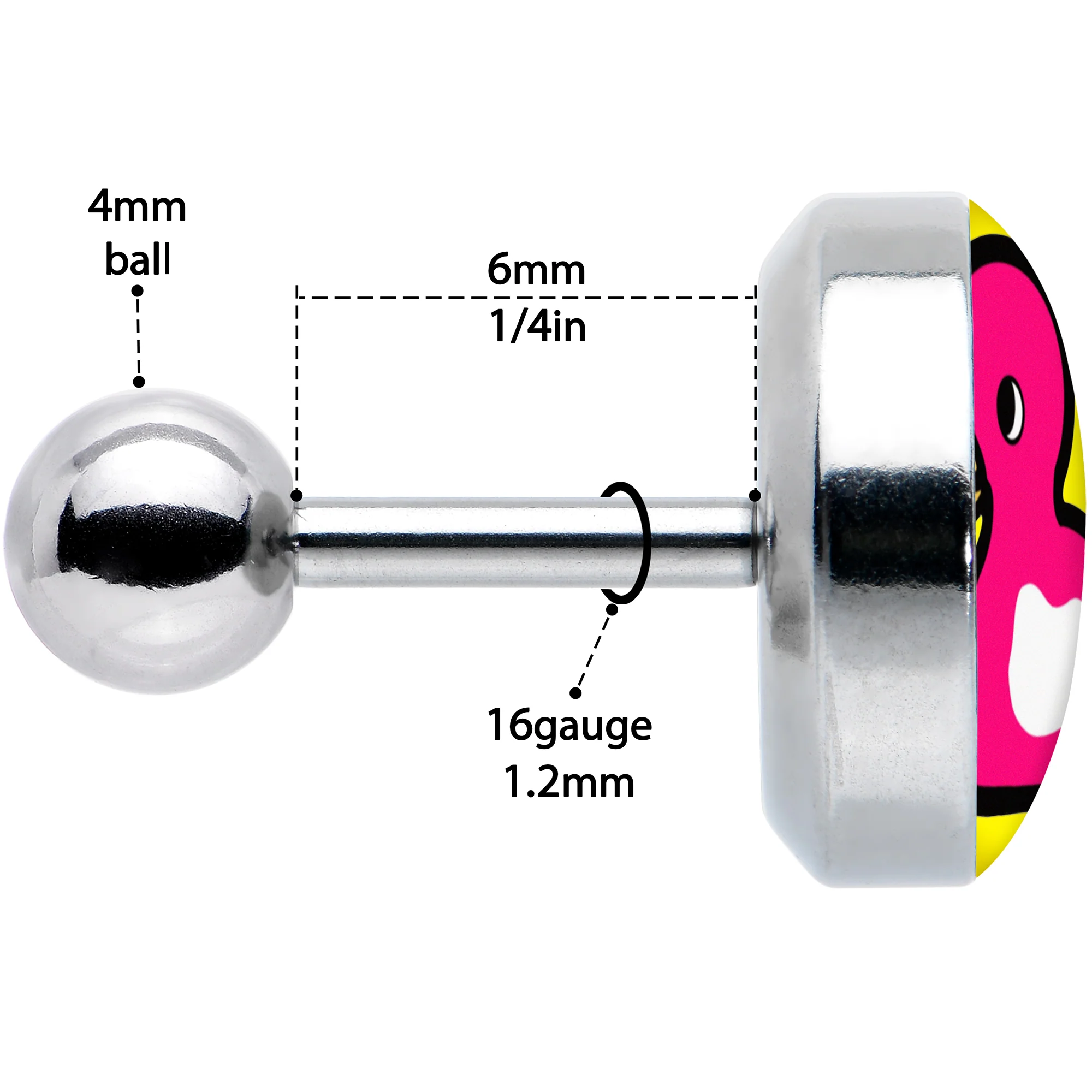 16G 1/4 Pink Ducky Cartilage Tragus Earring by Onyx O - Image 7