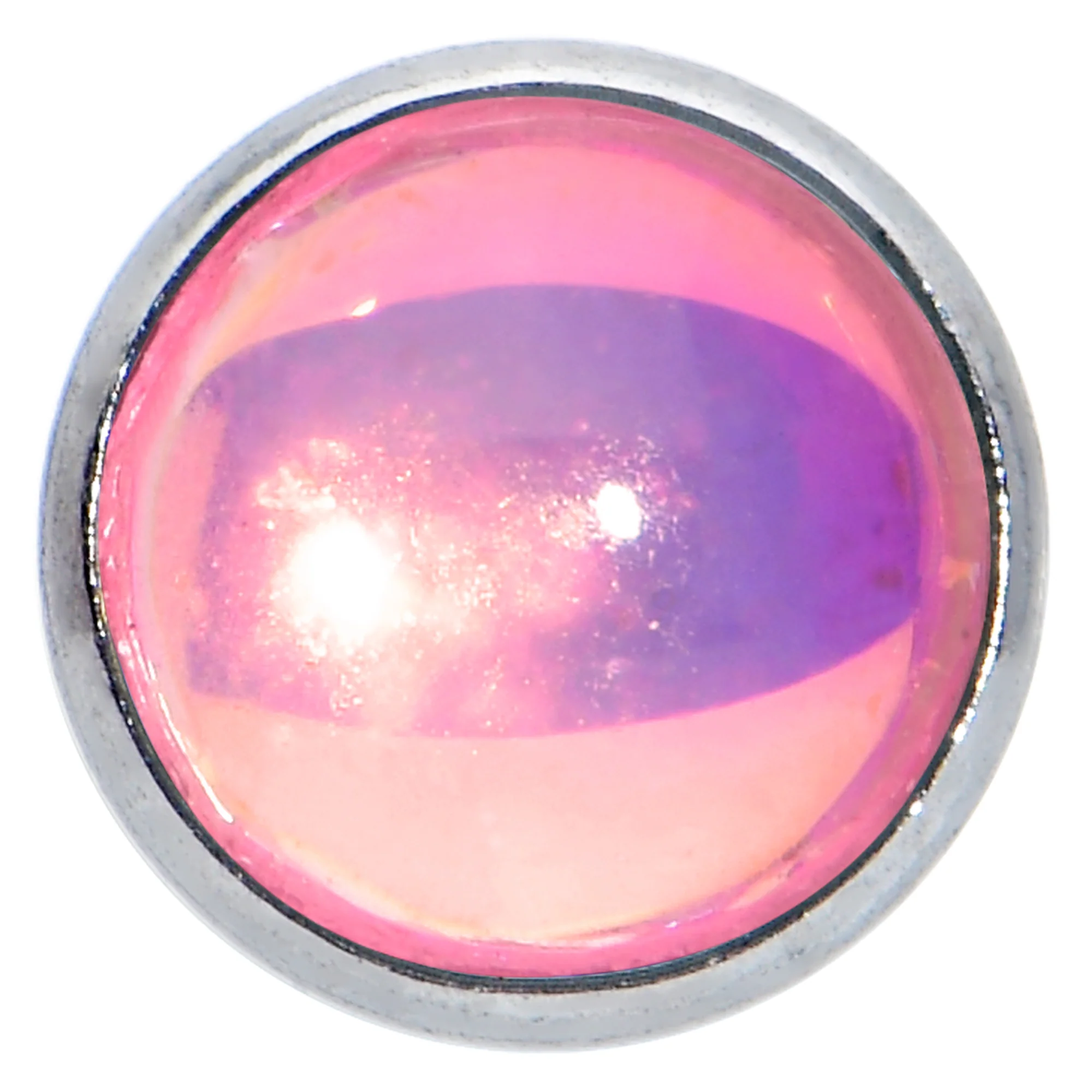 16G 1/4 Pink Faux Opal Internally Threaded Labret Monroe Tragus - Image 2