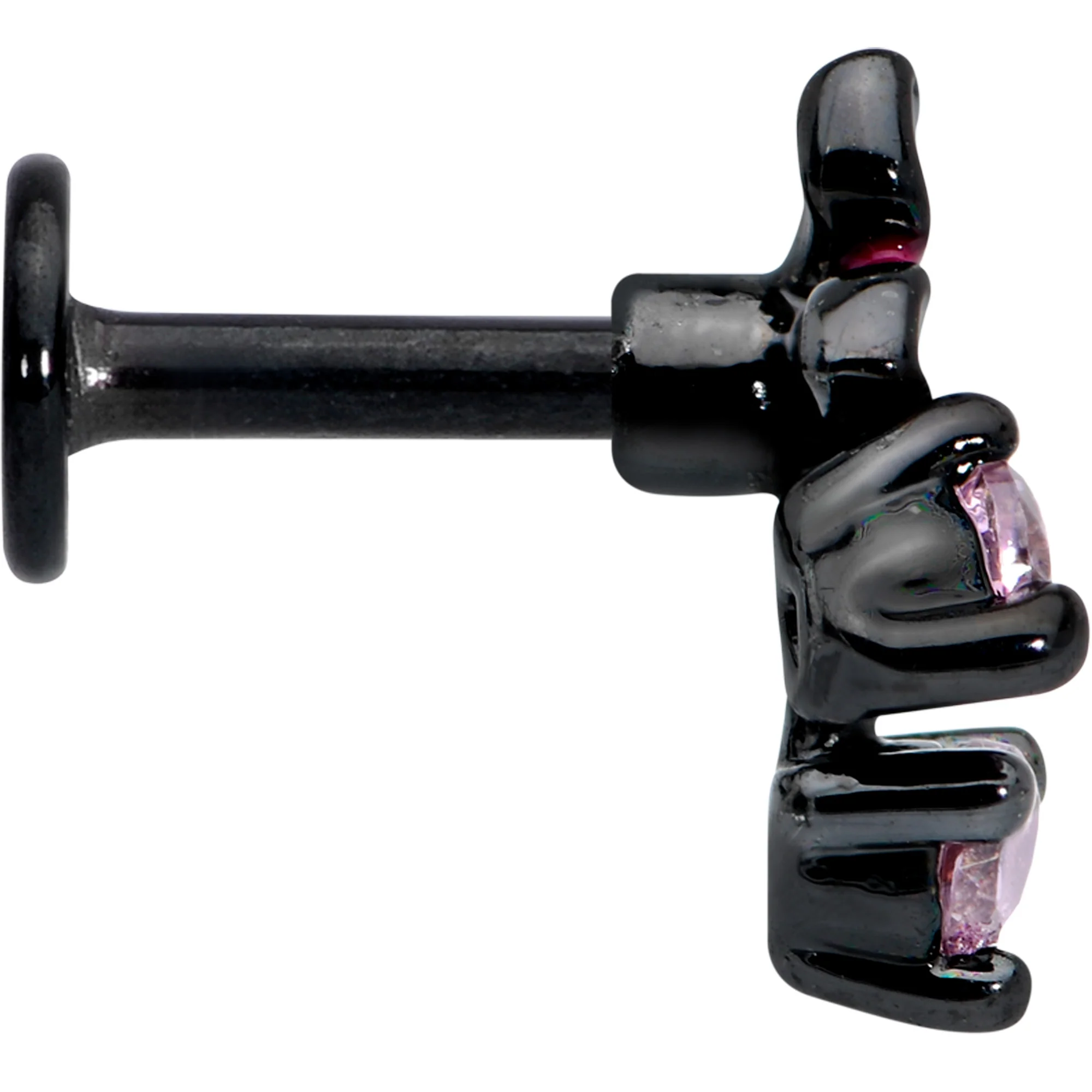 16G 1/4 Pink Gem Black Fanciful Flower Labret Monroe Tragus - Image 3