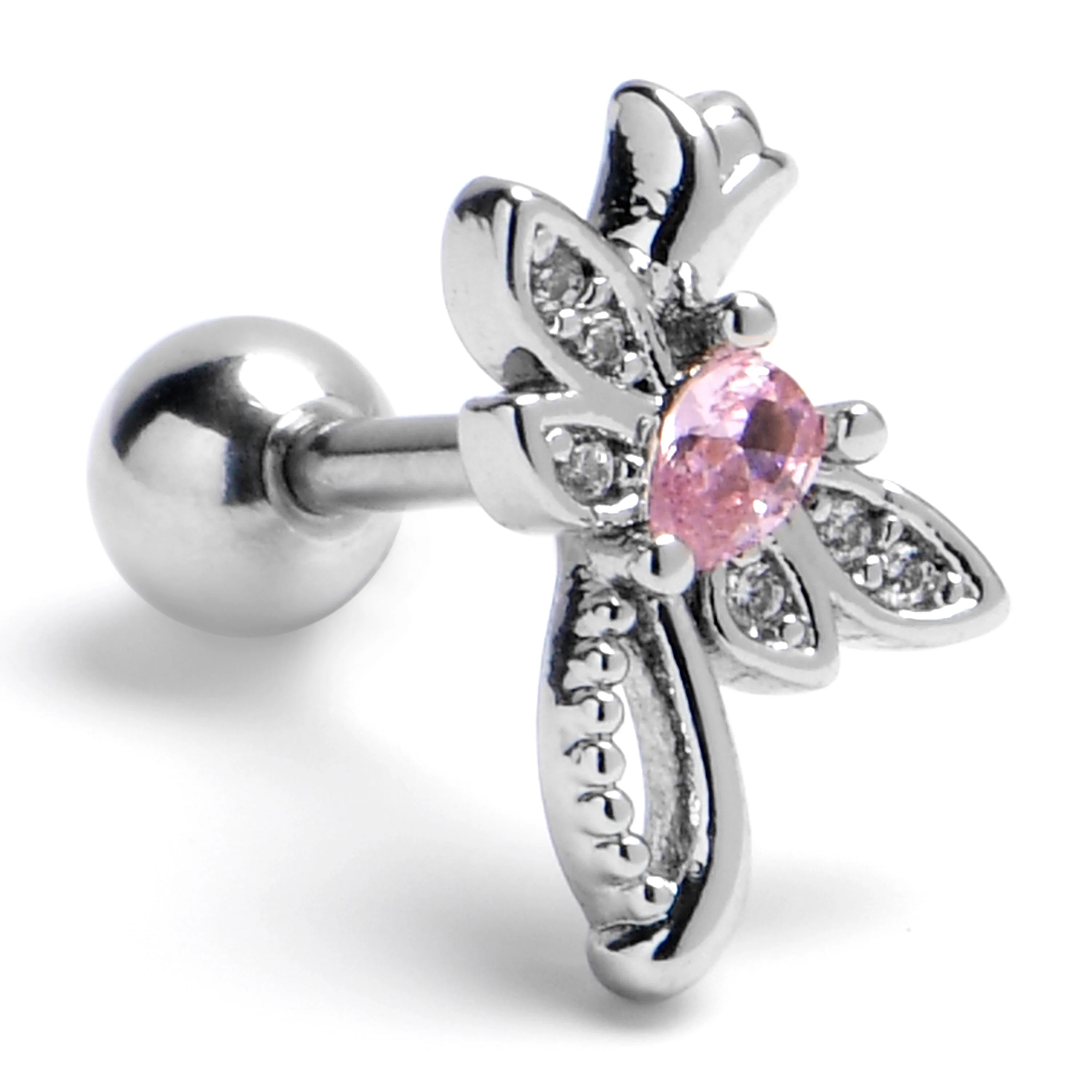 16G 1/4 Pink Gem Bold Dragonfly Cartilage Tragus Earring