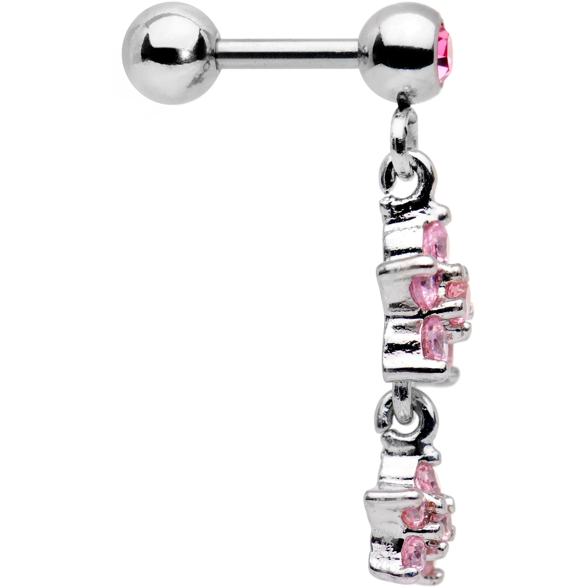 16G 1/4 Pink Gem Double Star Dangle Cartilage Tragus Earring - Image 3