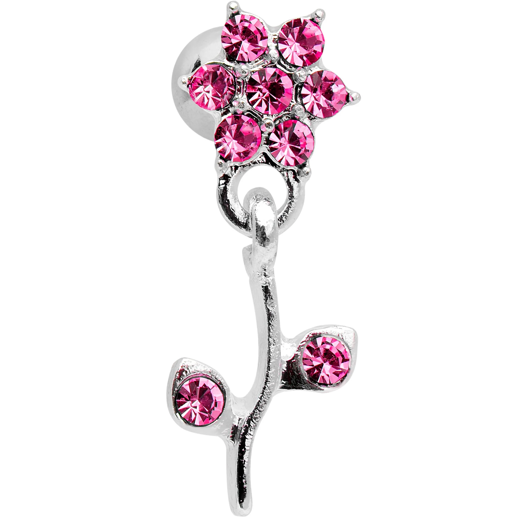 16G 1/4 Pink Gem  Flower Dangle Cartilage Tragus Earring - Image 2