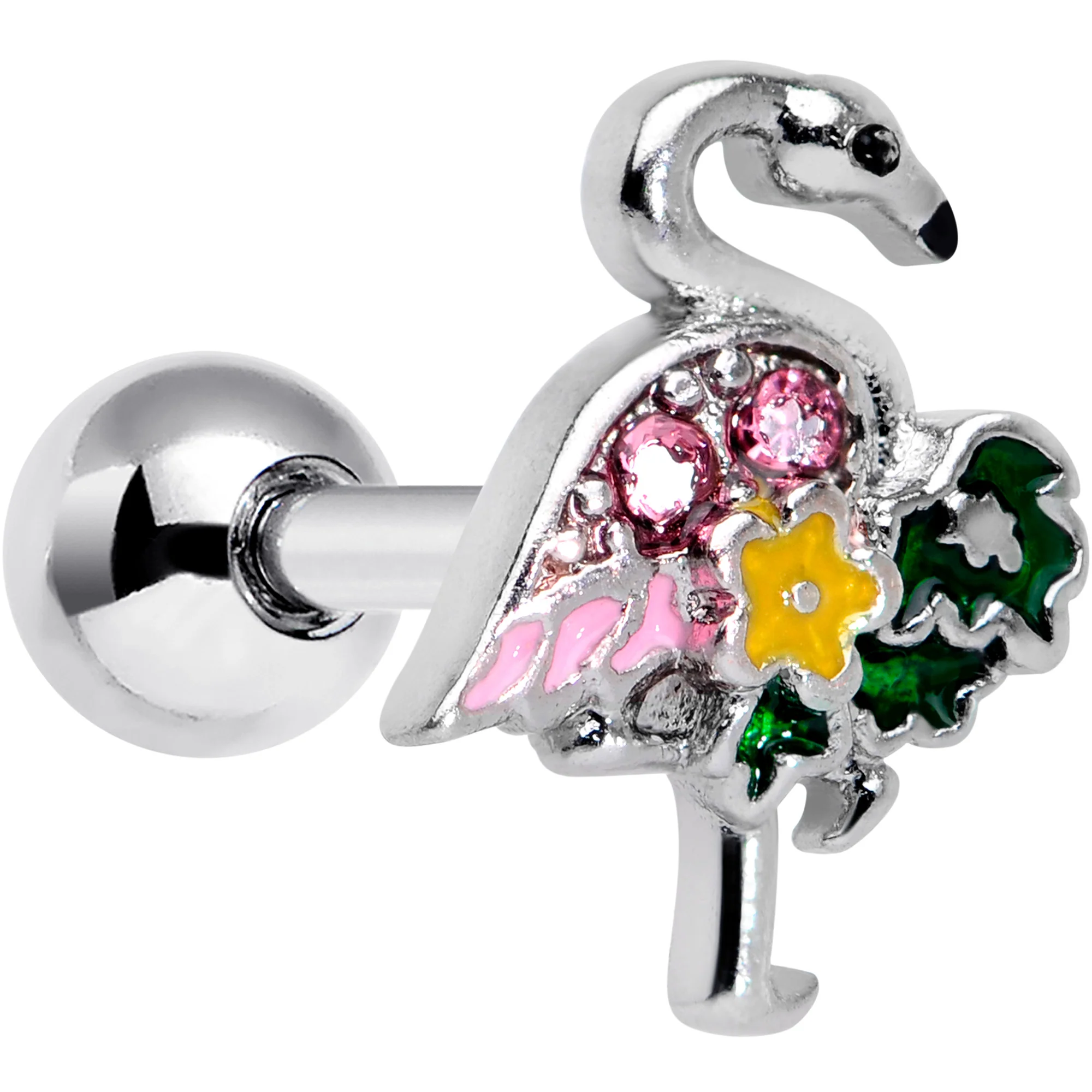 16G 1/4 Pink Gem Funky Flamingo Cartilage Tragus Earring