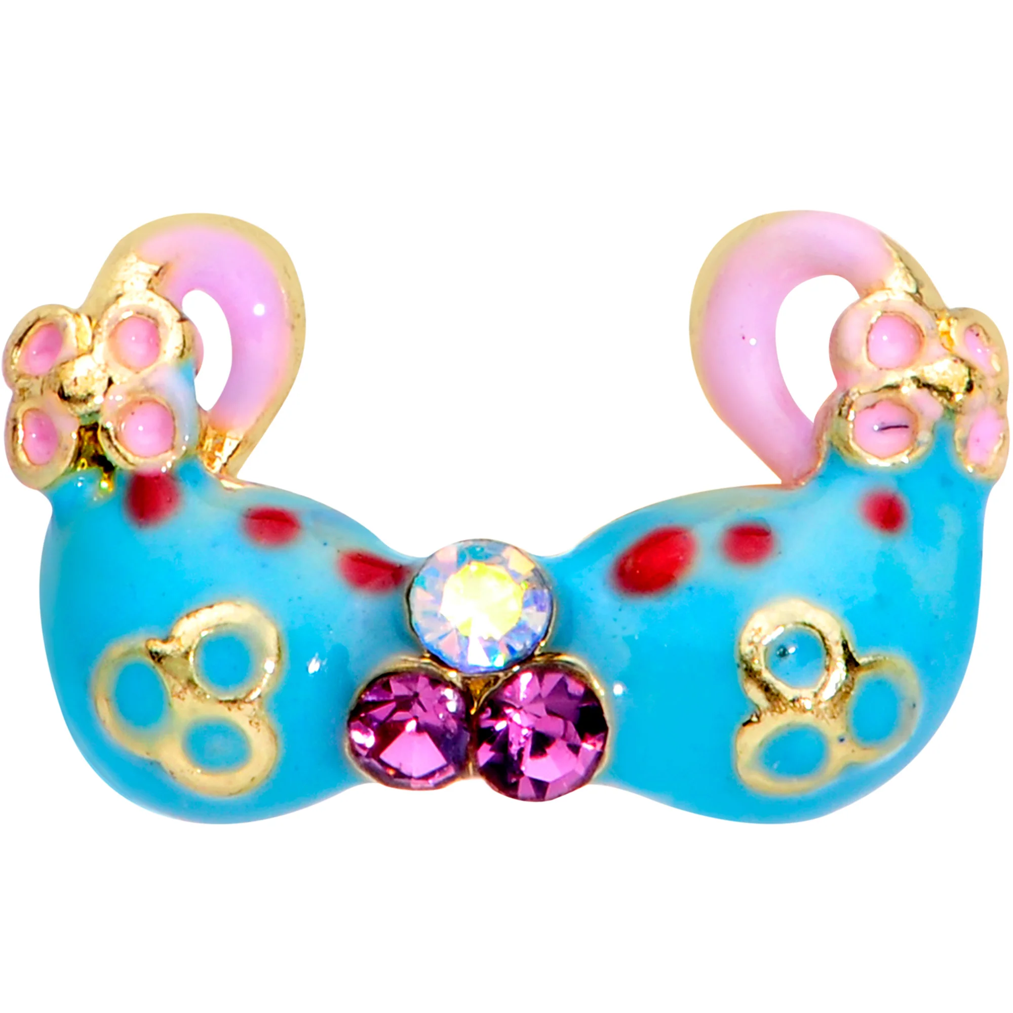16G 1/4 Pink Gem Gold Tone Bikini Top Cartilage Tragus Earring - Image 2