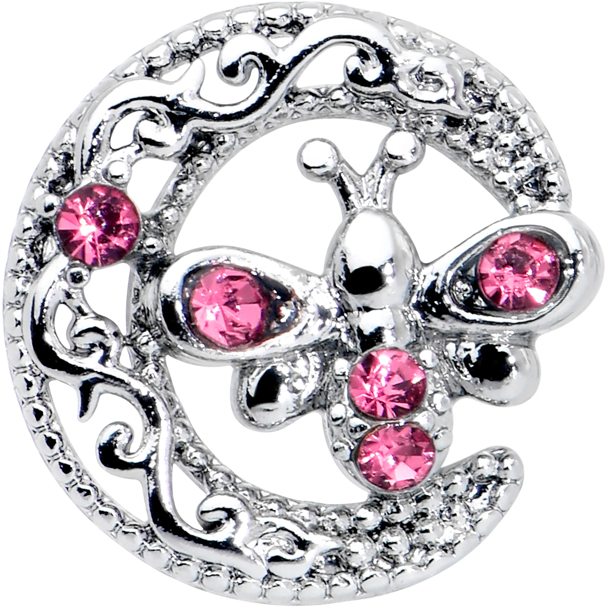 16G 1/4 Pink Gem Lunar Dragonfly Cartilage Tragus Earring - Image 2