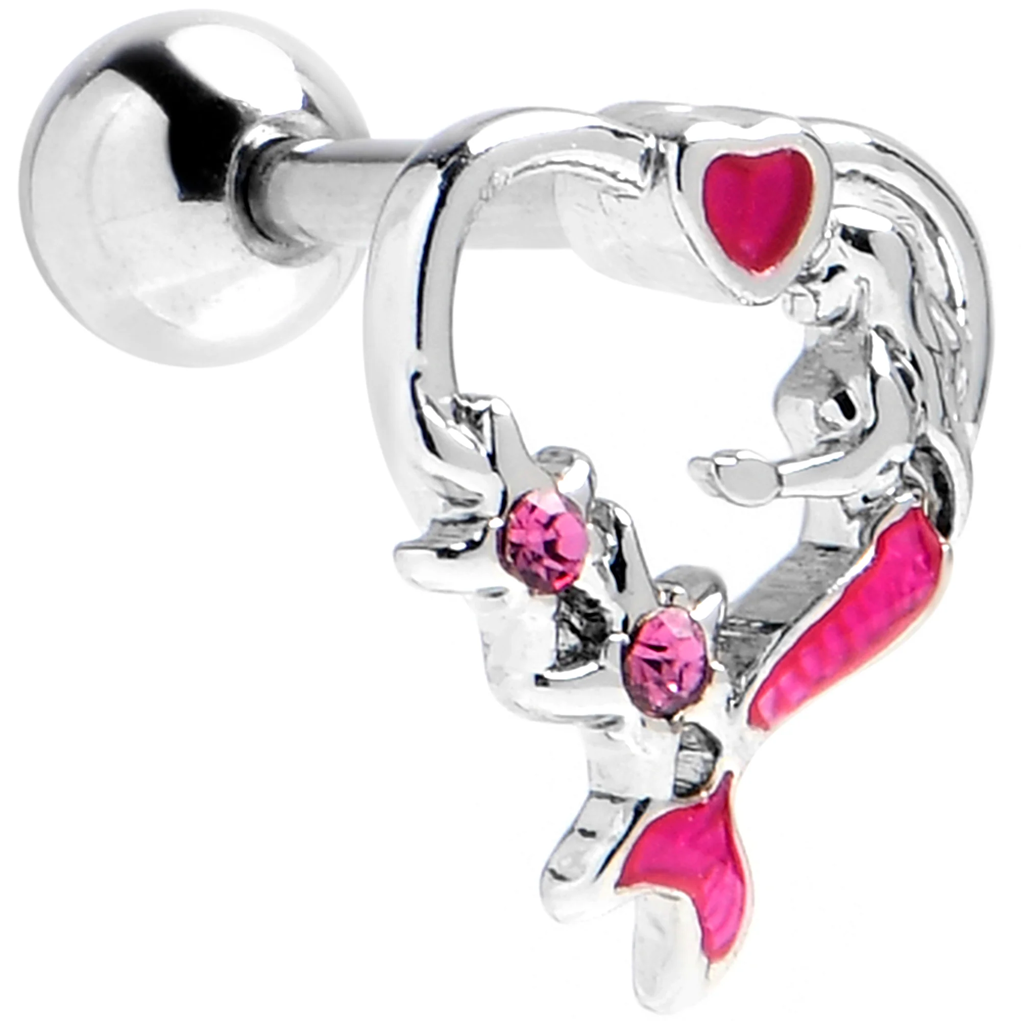 16G 1/4 Pink Gem Mermaid Stars Heart Cartilage Tragus Earring