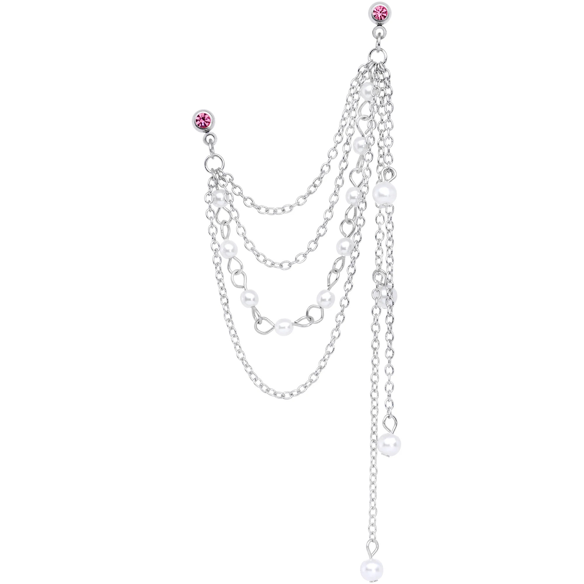 16G 1/4 Pink Gem Multiple Dangle Cartilage Chain Earring - Image 2