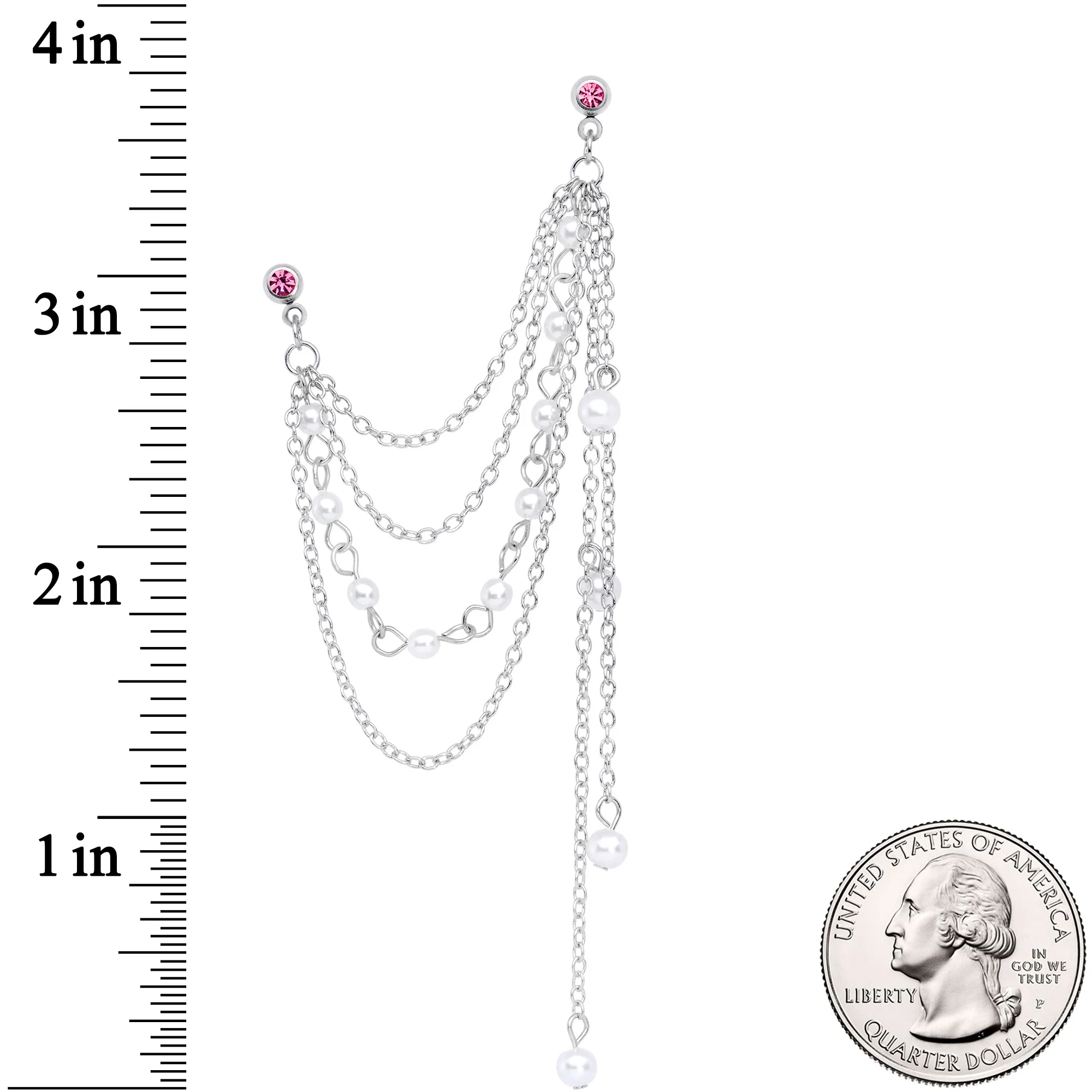 16G 1/4 Pink Gem Multiple Dangle Cartilage Chain Earring - Image 3