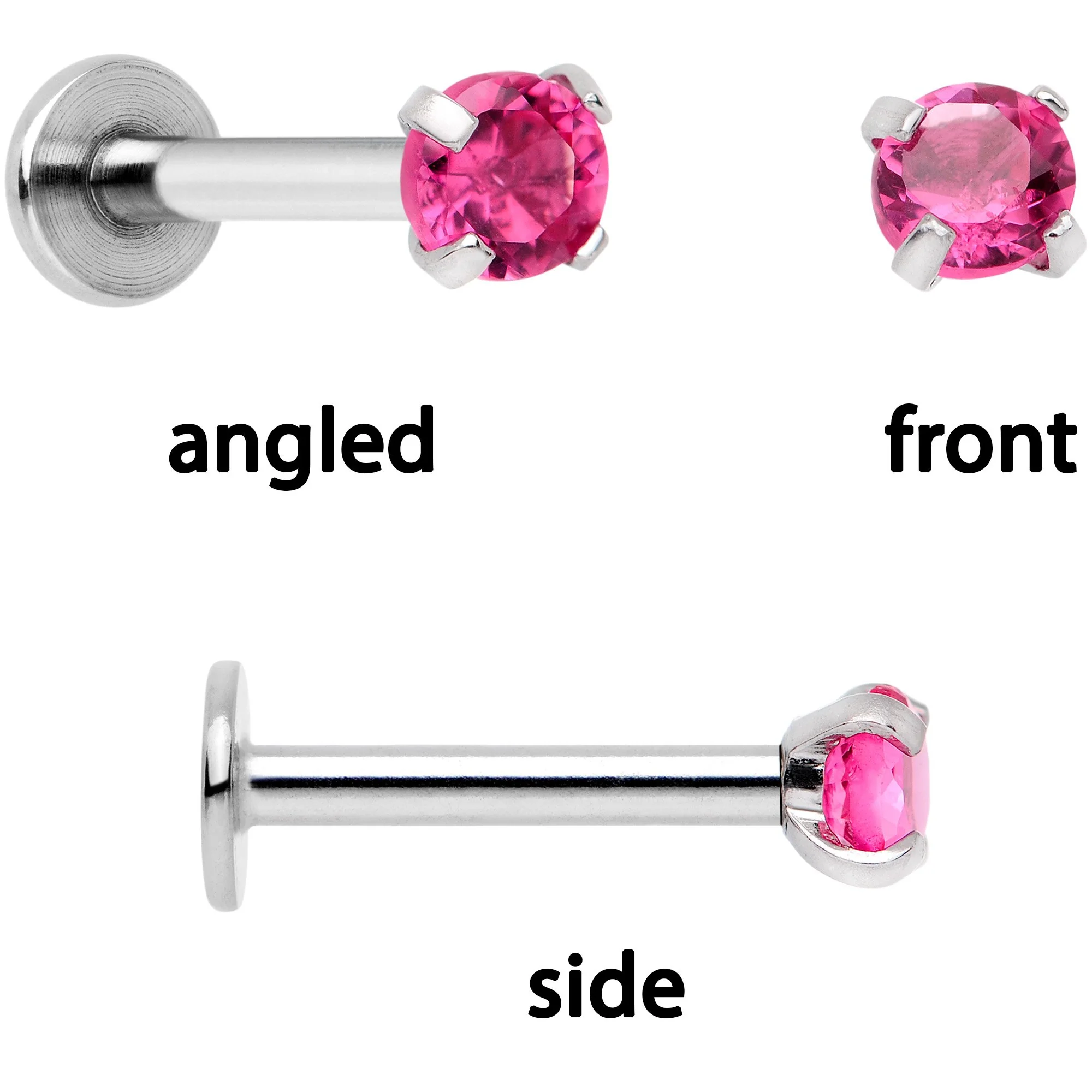 16G 1/4 Pink Gem Rainbow Cartilage Tragus Earring Set of 3 - Image 5