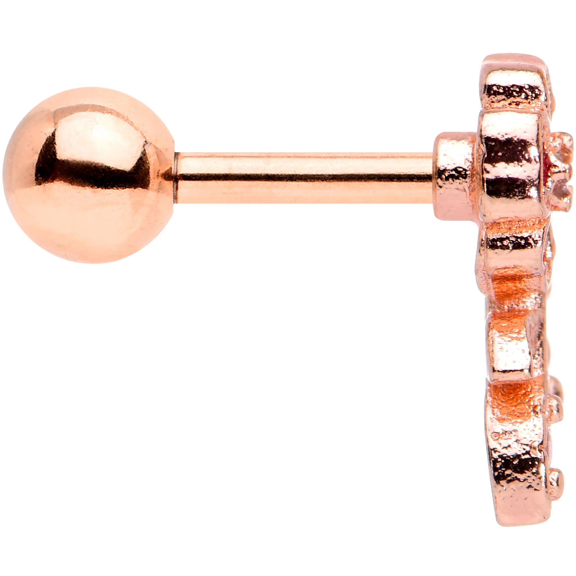 16G 1/4 Pink Gem Rose Gold Tone Heart Flower Cartilage Tragus - Image 3