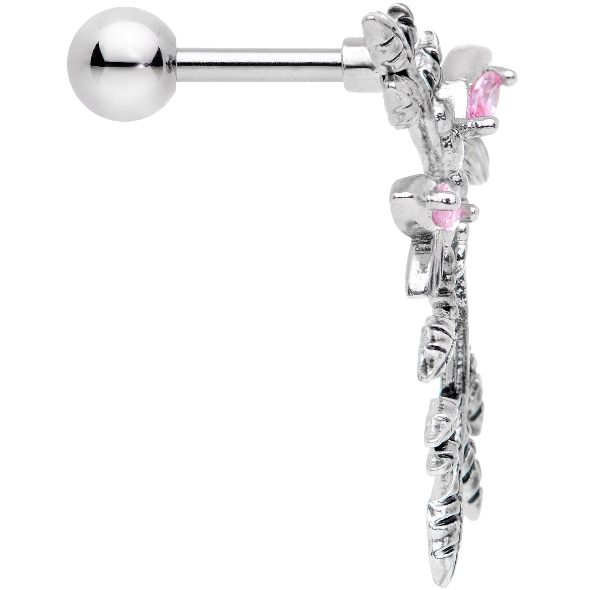 16G 1/4 Pink Gem Sprig of Springtime Left Ear Cartilage Earring - Image 3