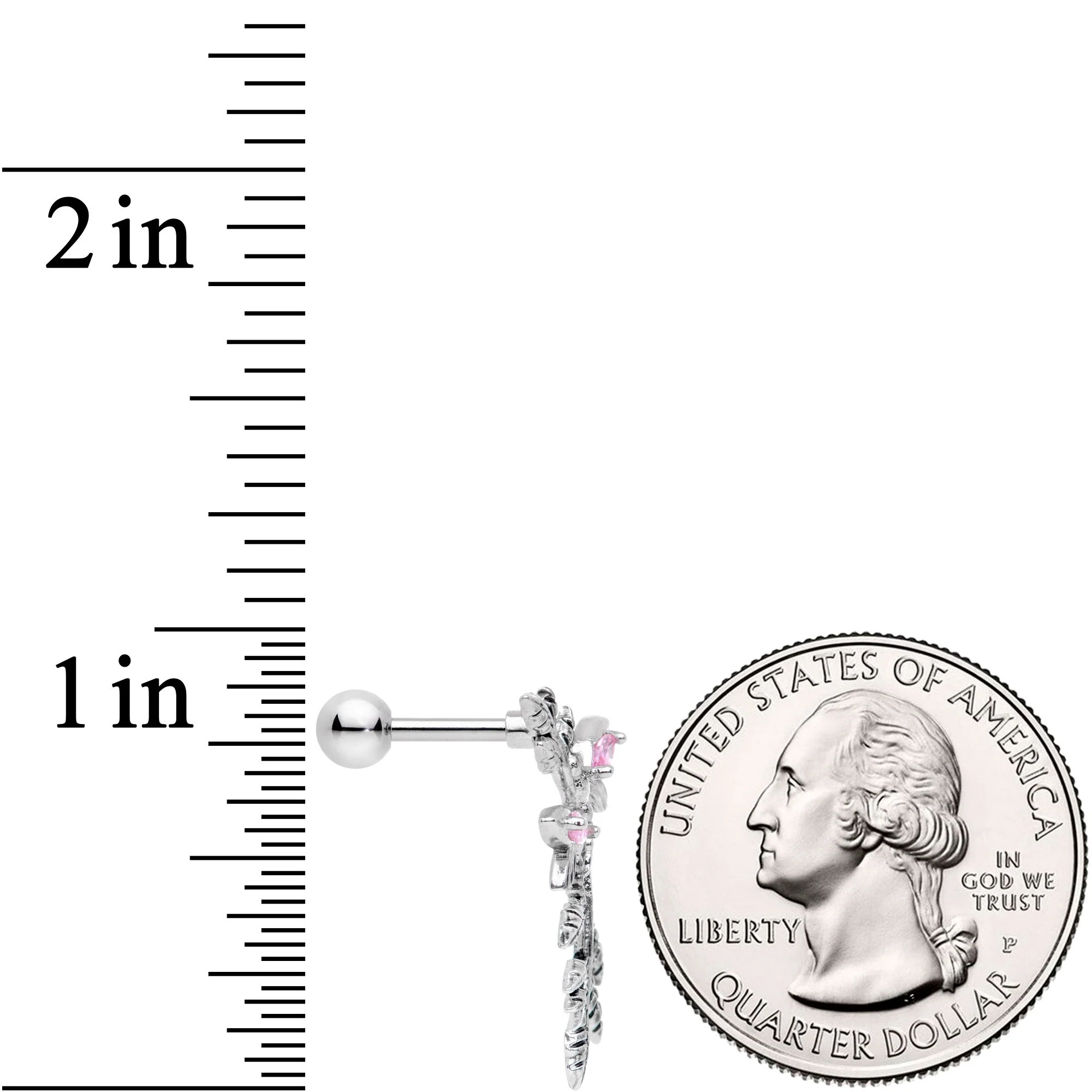 16G 1/4 Pink Gem Sprig of Springtime Left Ear Cartilage Earring - Image 4