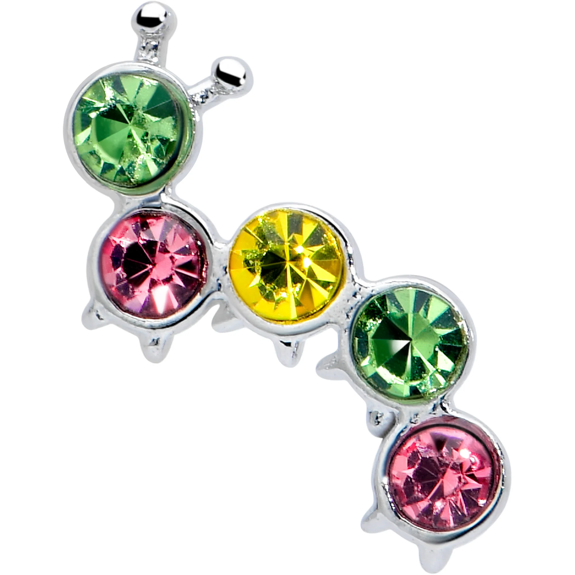 16G 1/4 Pink Green Gem Caterpillar Cartilage Tragus Earring - Image 3