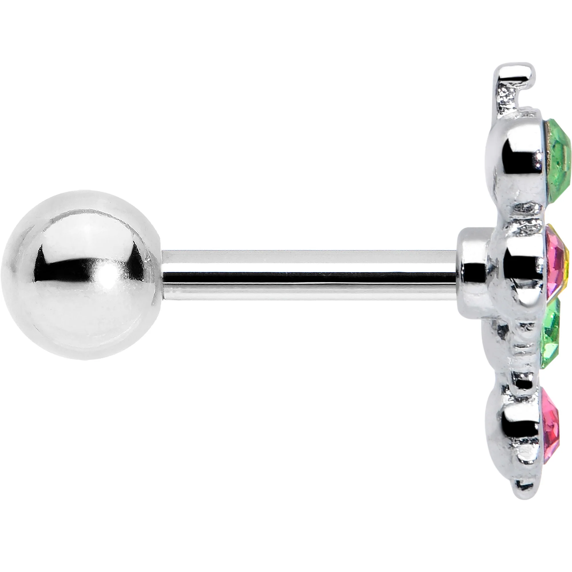 16G 1/4 Pink Green Gem Caterpillar Cartilage Tragus Earring - Image 4