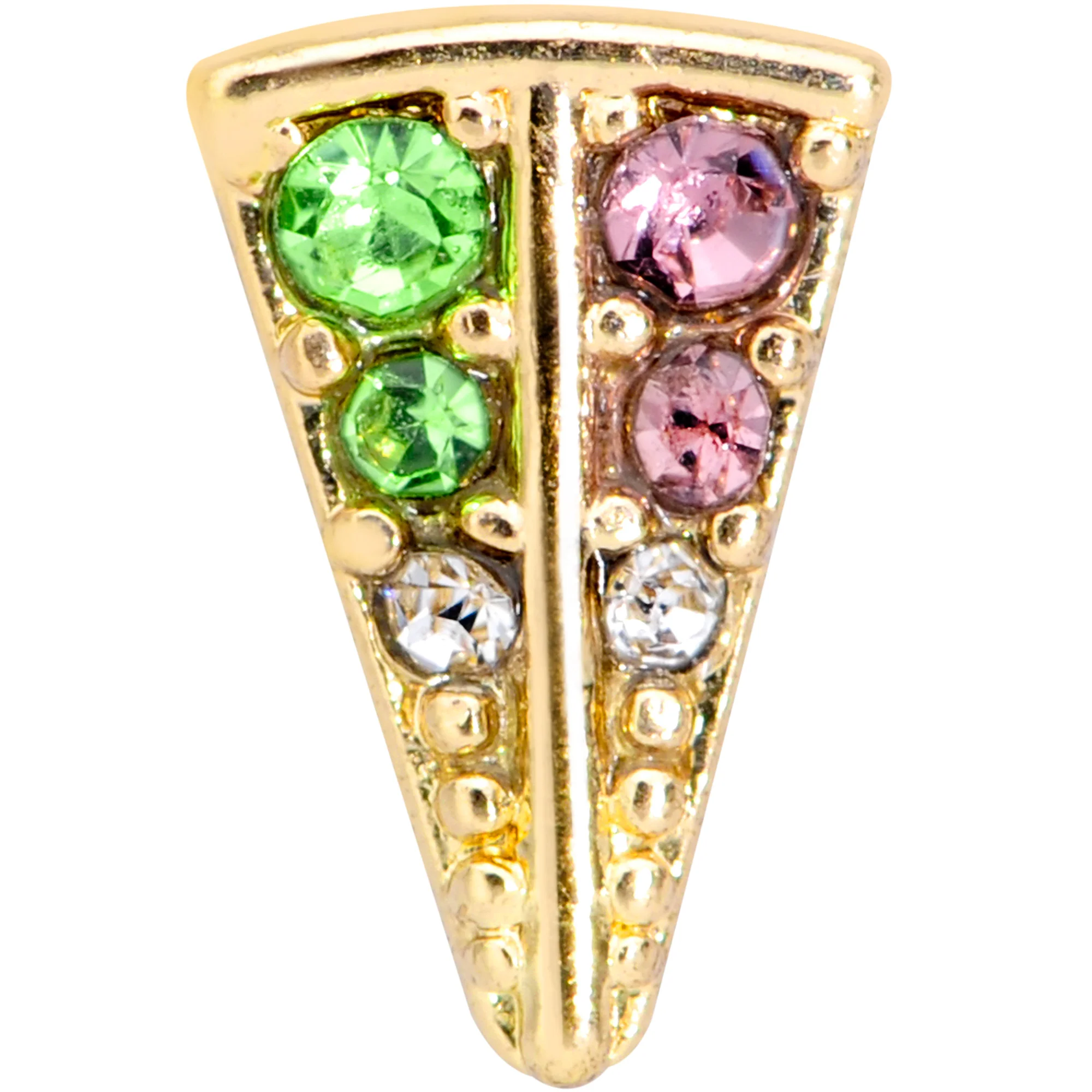 16G 1/4 Pink Green Gem Gold Tone Triangle Cartilage Tragus Earring - Image 2