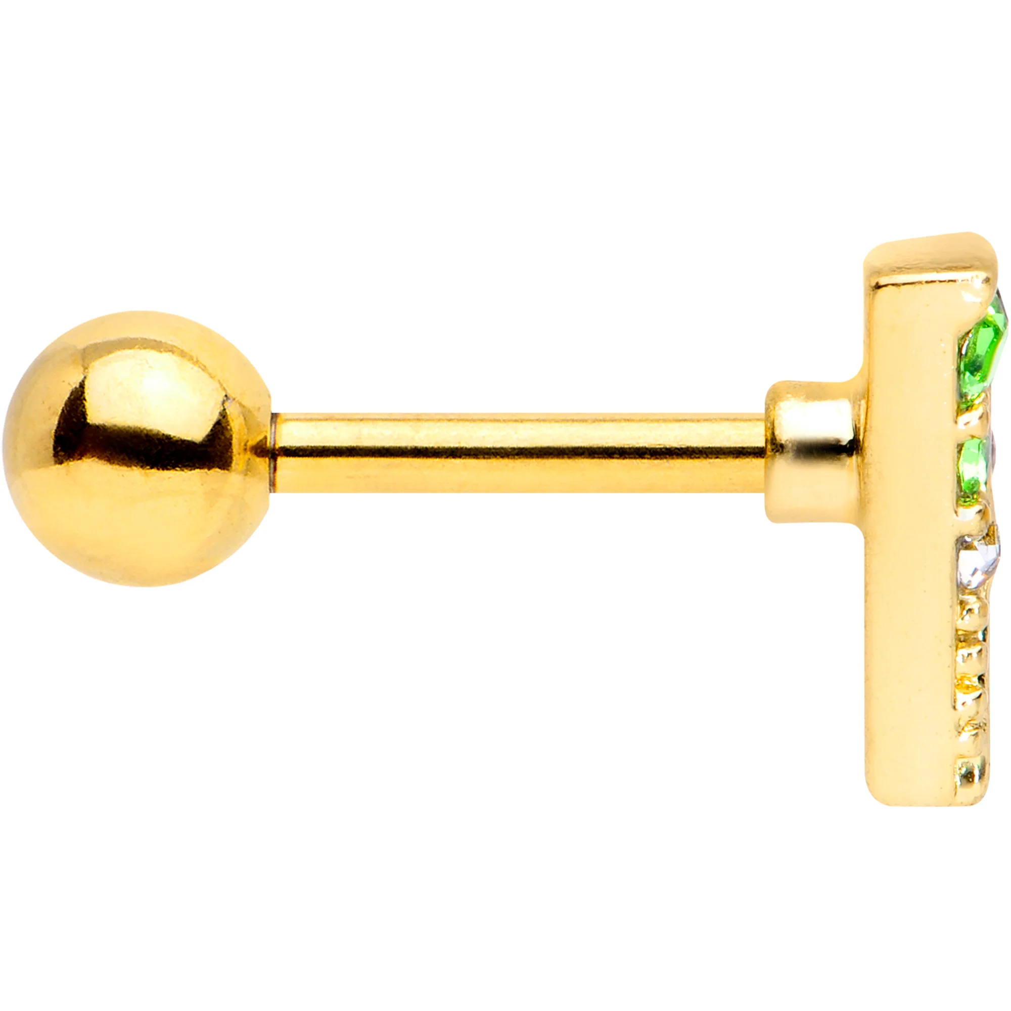 16G 1/4 Pink Green Gem Gold Tone Triangle Cartilage Tragus Earring - Image 3