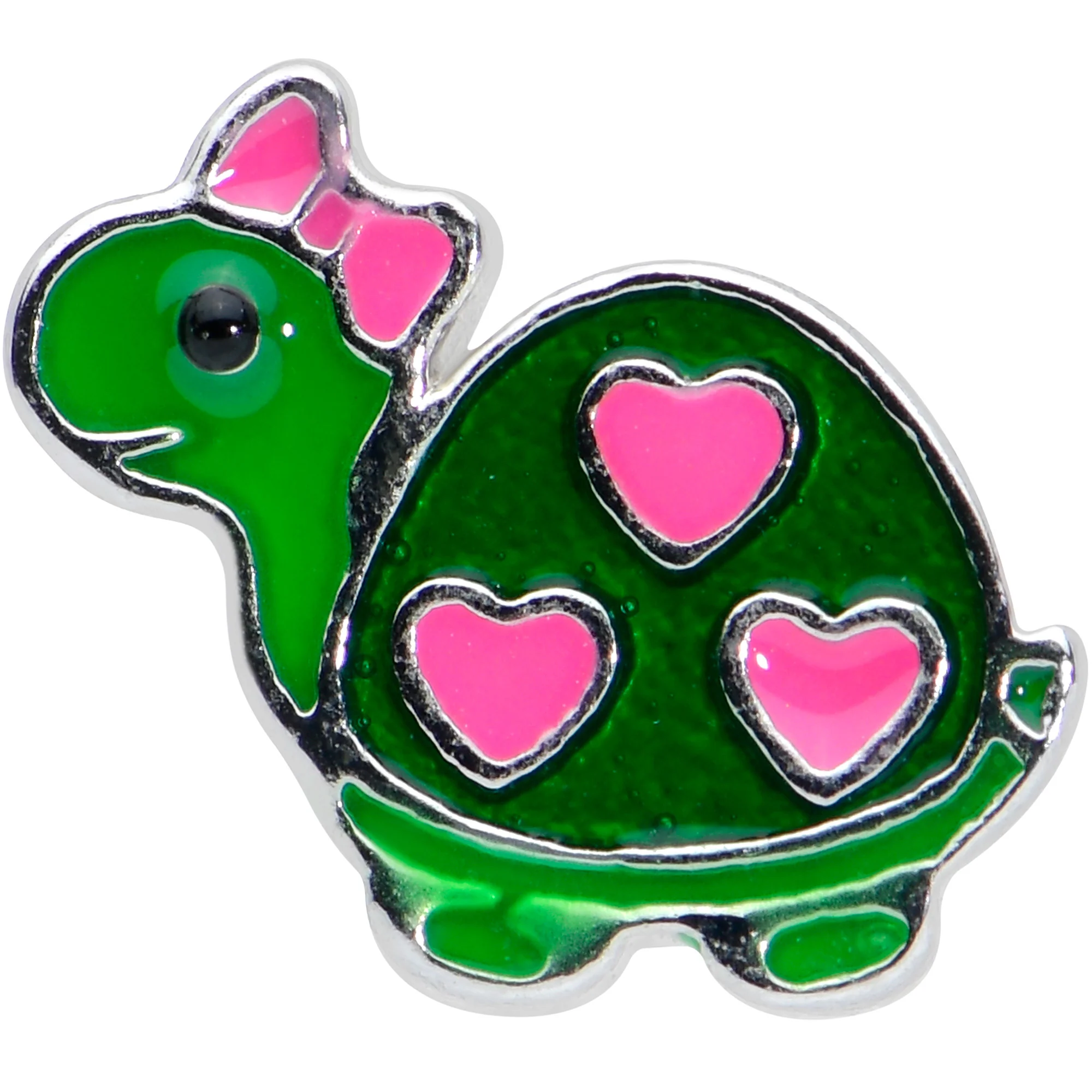 16G 1/4 Pink Hearts Bow Green Turtle Cartilage Tragus Earring - Image 2