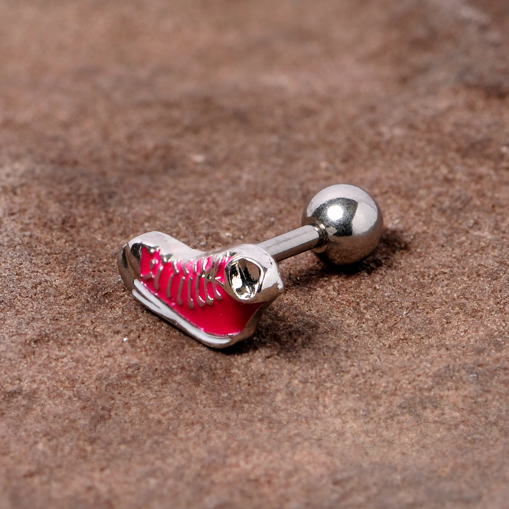 16G 1/4 Pink High Top Sneaker Cartilage Tragus Earring - Image 2