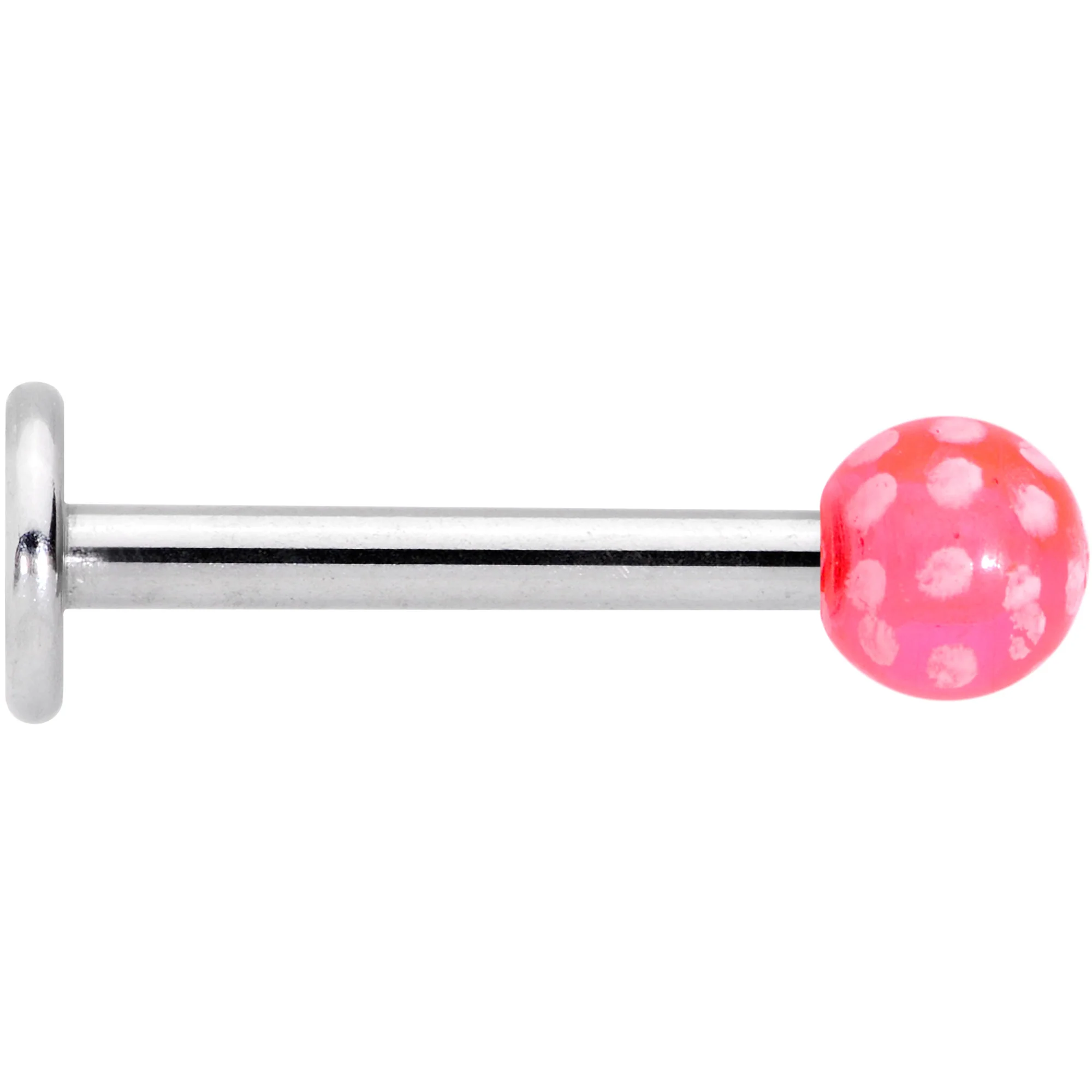16G 1/4 Pink Polka Dot UV Reactive Acrylic Ball Labret Tragus - Image 3