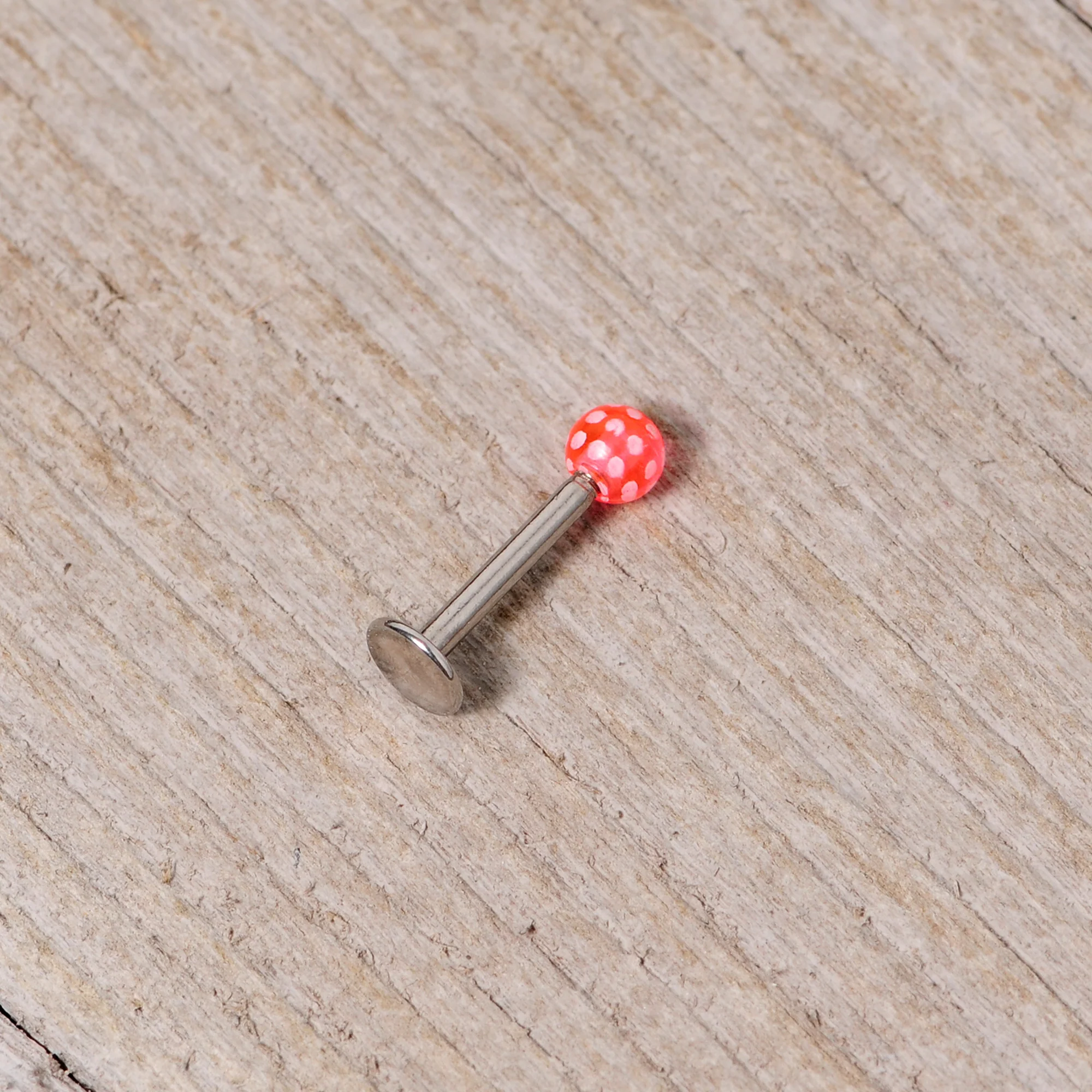 16G 1/4 Pink Polka Dot UV Reactive Acrylic Ball Labret Tragus - Image 4