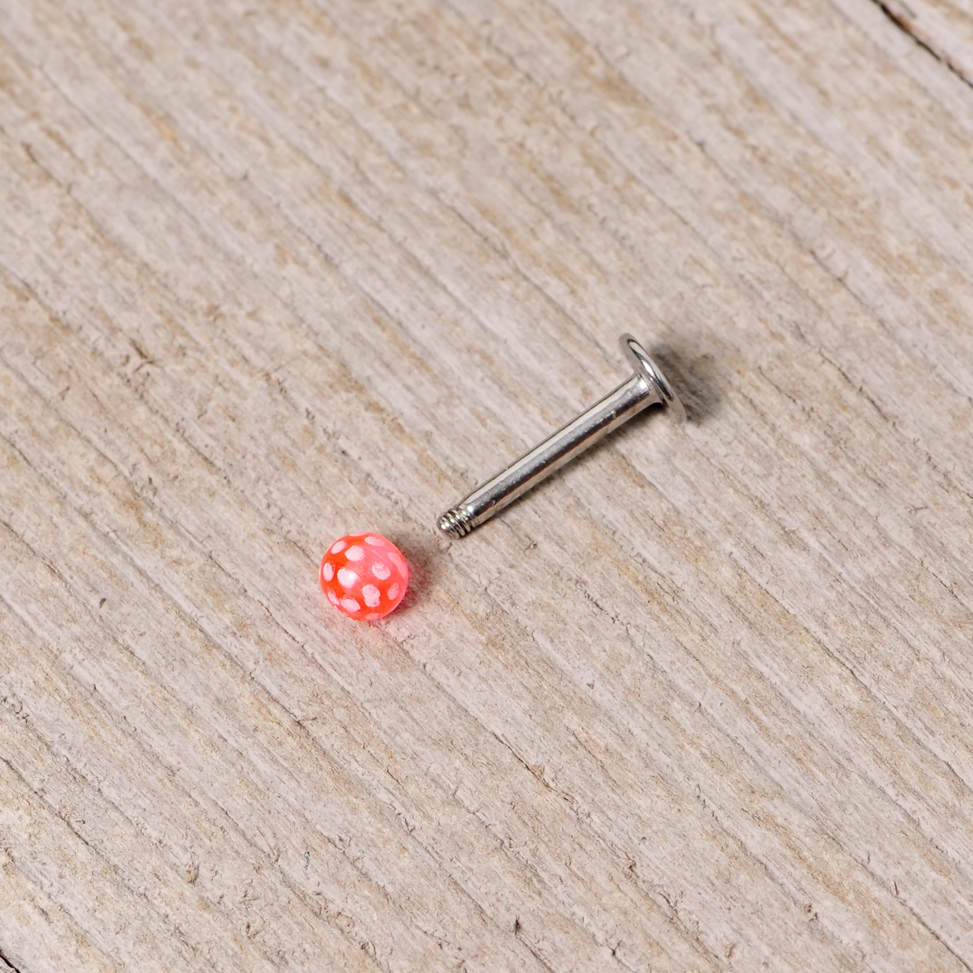16G 1/4 Pink Polka Dot UV Reactive Acrylic Ball Labret Tragus - Image 5