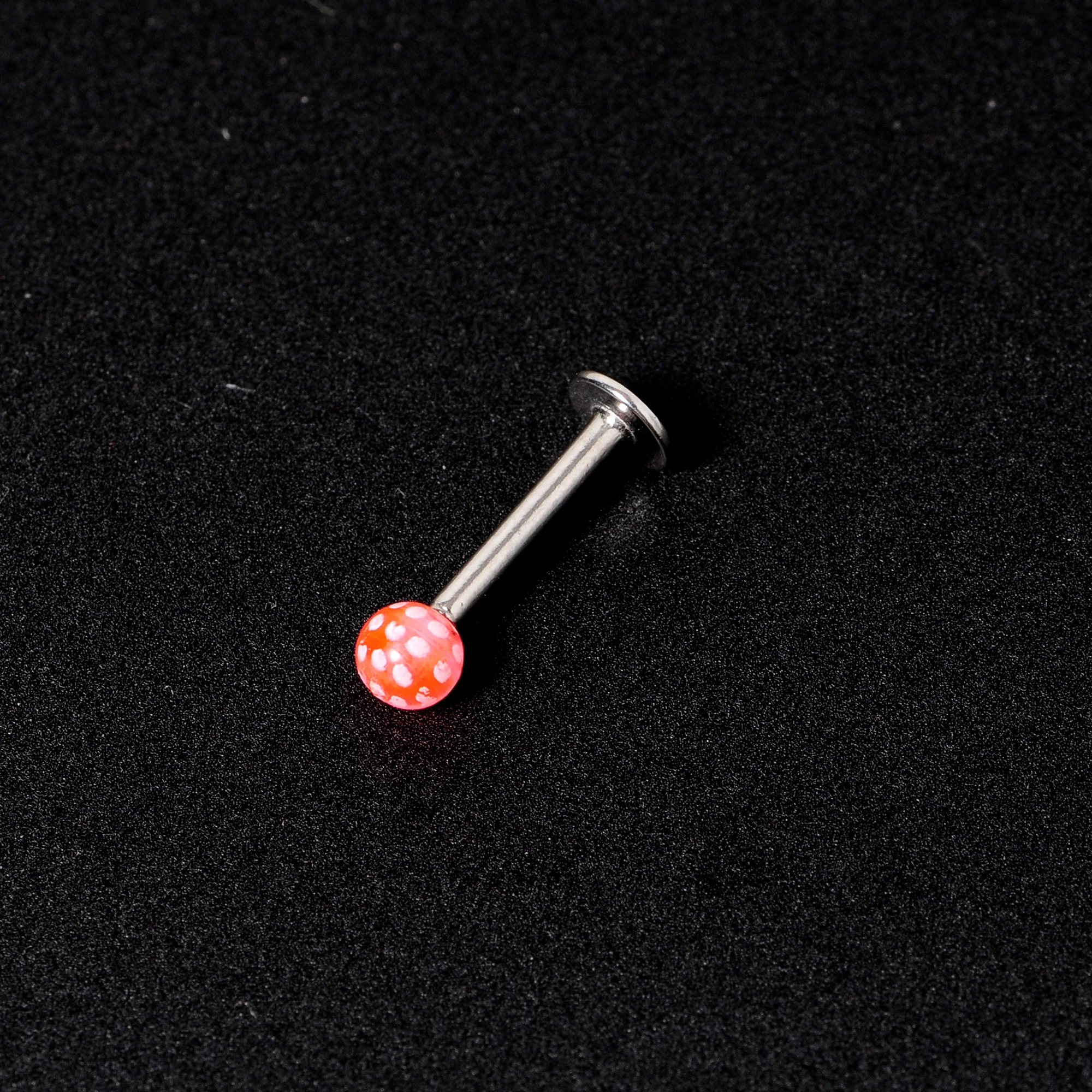 16G 1/4 Pink Polka Dot UV Reactive Acrylic Ball Labret Tragus - Image 6