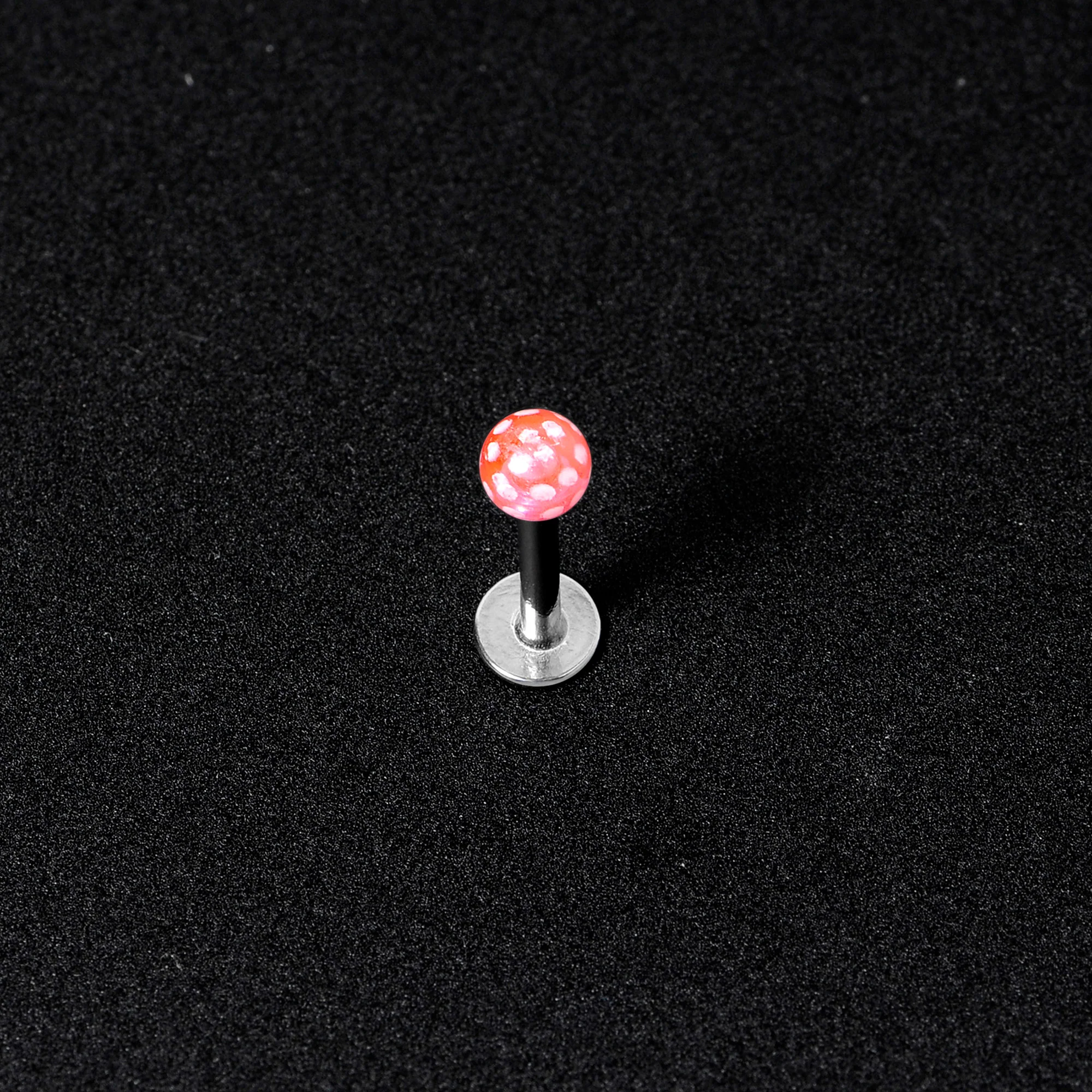 16G 1/4 Pink Polka Dot UV Reactive Acrylic Ball Labret Tragus - Image 7