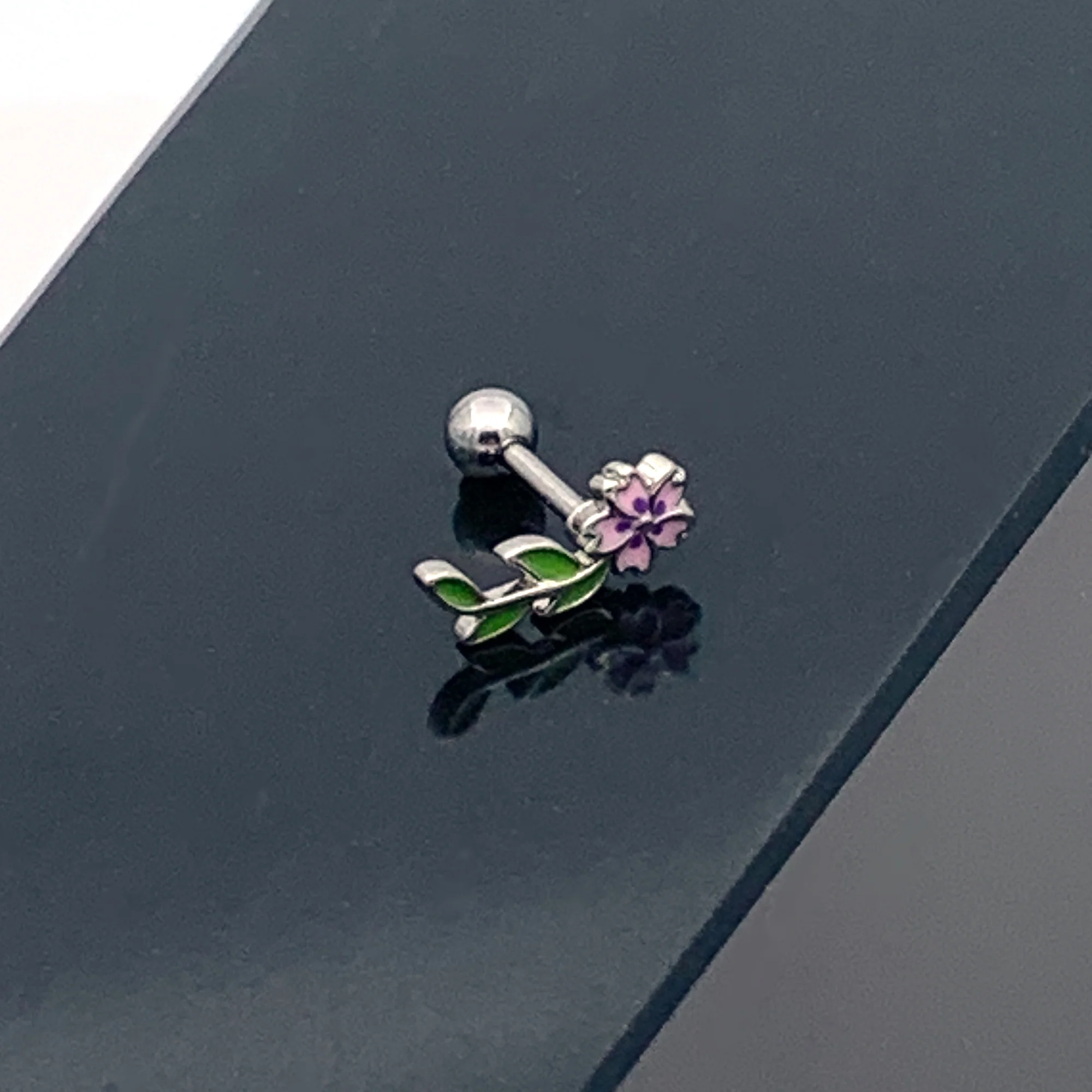 16G 1/4 Pink Purple Long Flower Cartilage Tragus Earring - Image 8